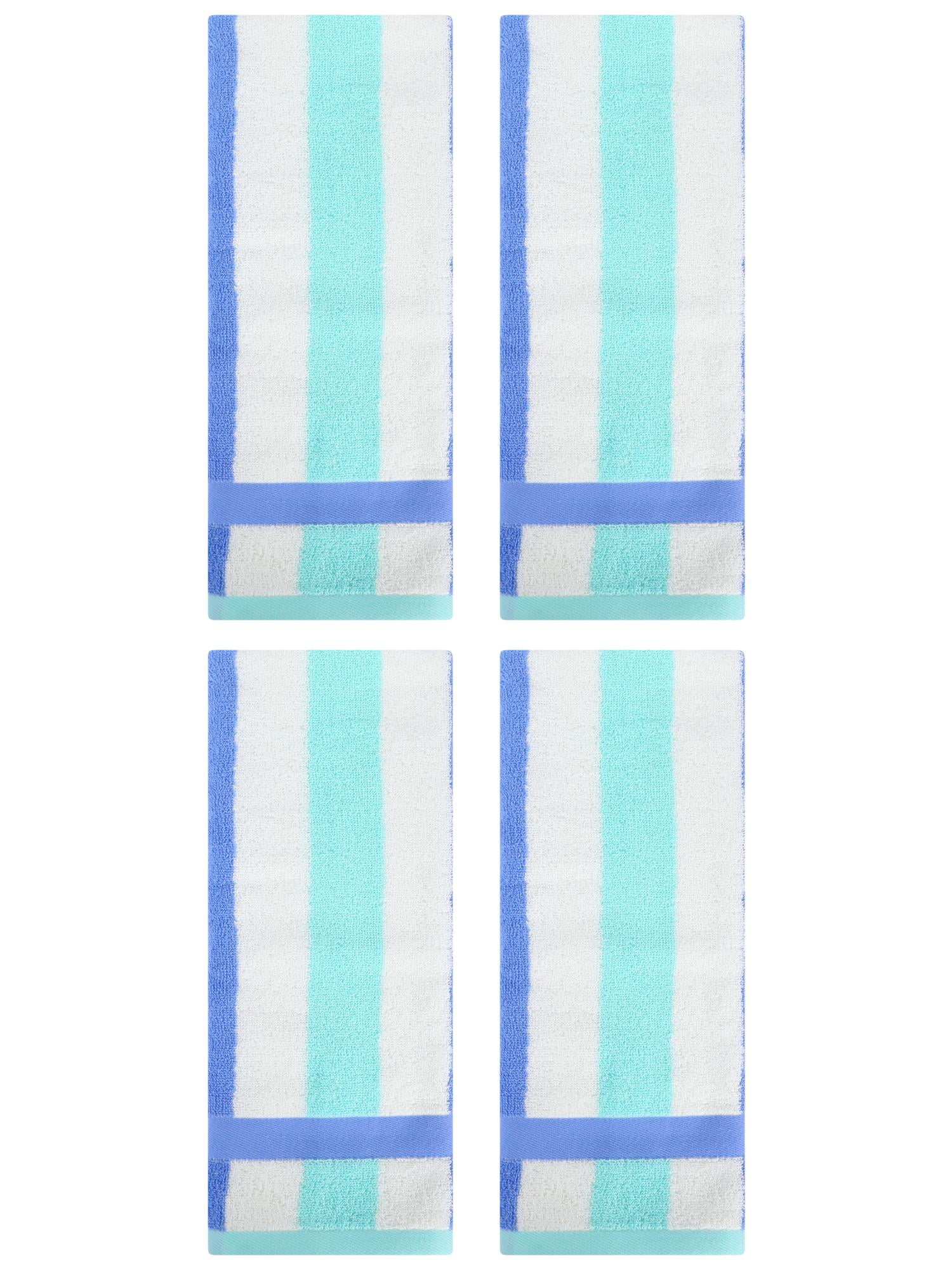 Unique Bargains Hand Towels Set of 4 Striped Cotton Blue Green 13" x 29"