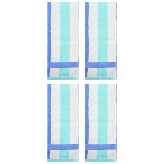 Unique Bargains Hand Towels Set of 4 Striped Cotton Blue Green 13" x 29"