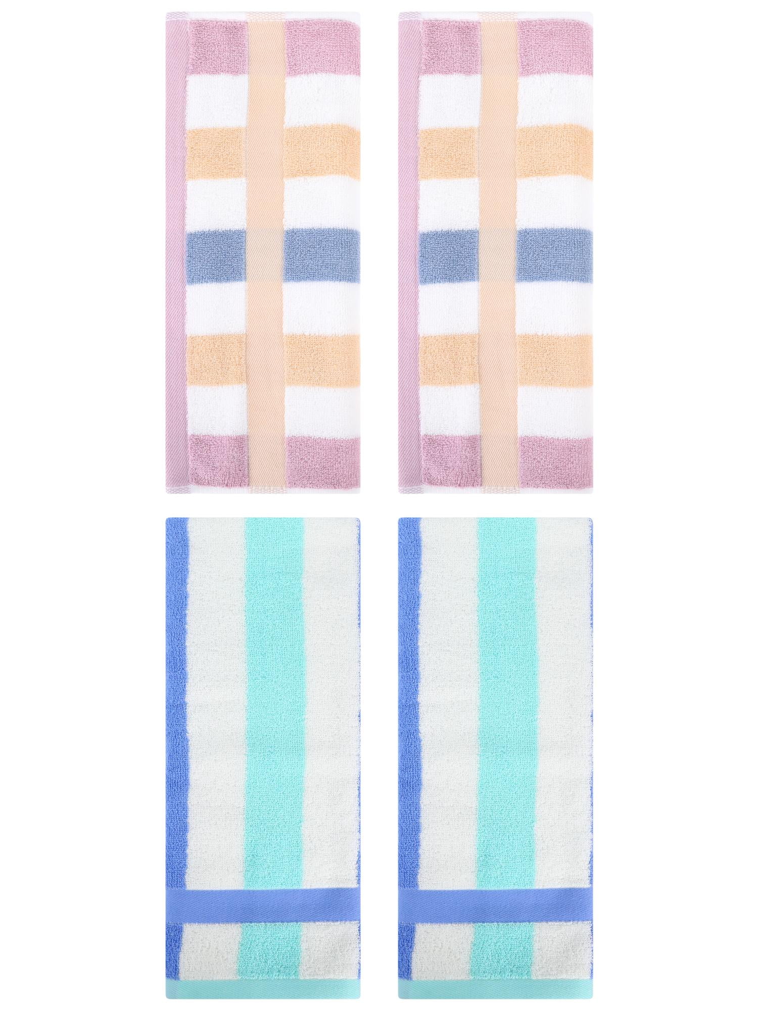 Unique Bargains Hand Towels Set of 4 Striped Cotton Blue Green/Blue Purple 13" x 29"