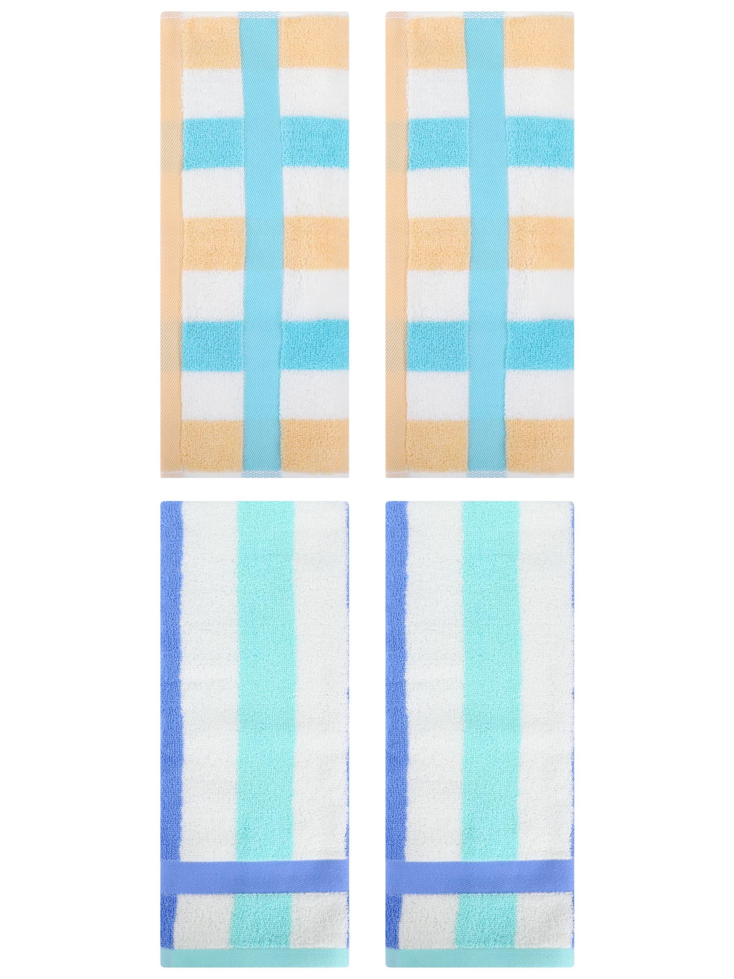 Unique Bargains Hand Towels Set of 4 Striped Cotton Blue Green/Blue Yellow 13" x 29"