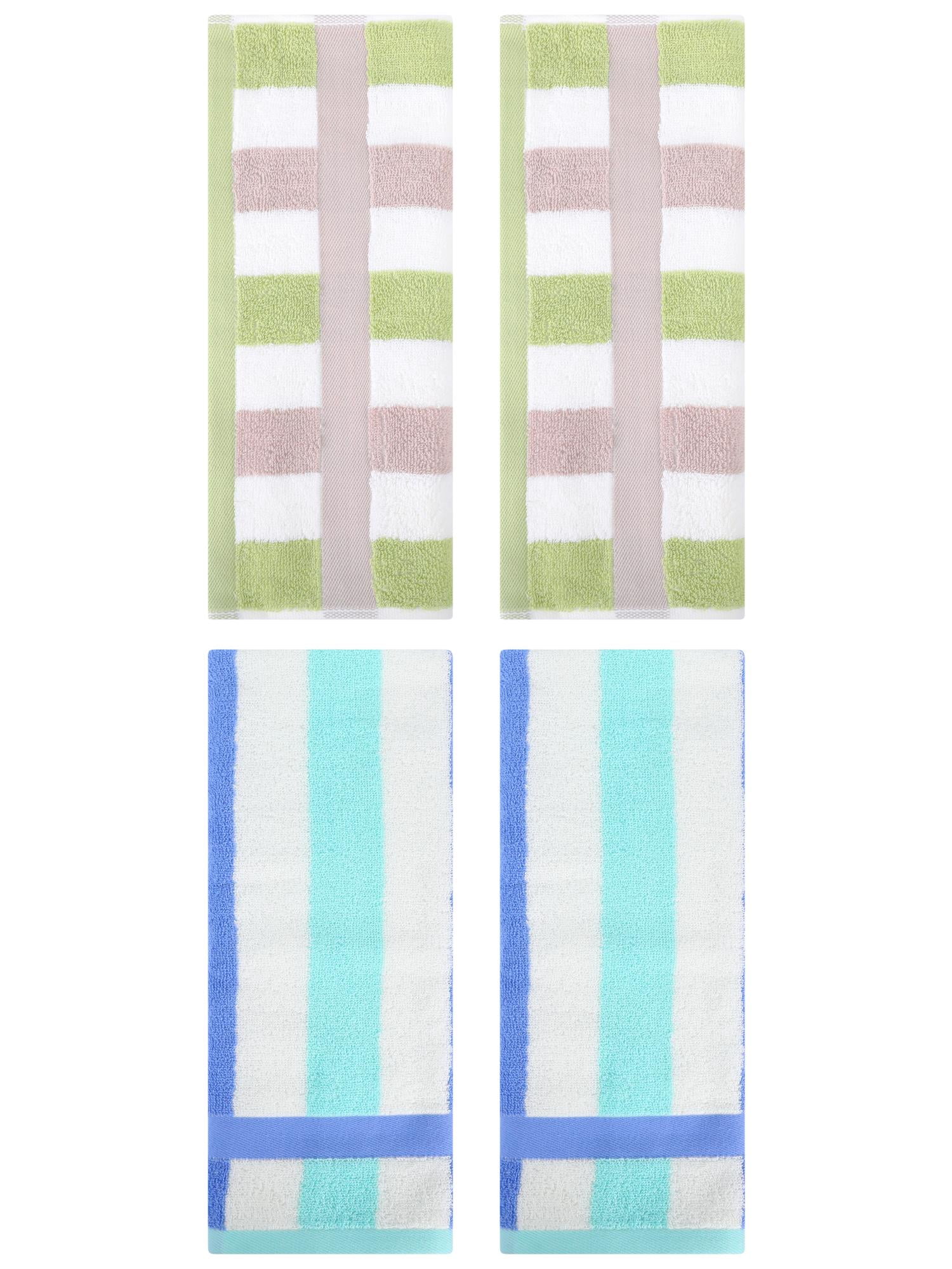 Unique Bargains Hand Towels Set of 4 Striped Cotton Blue Green/Green 13" x 29"