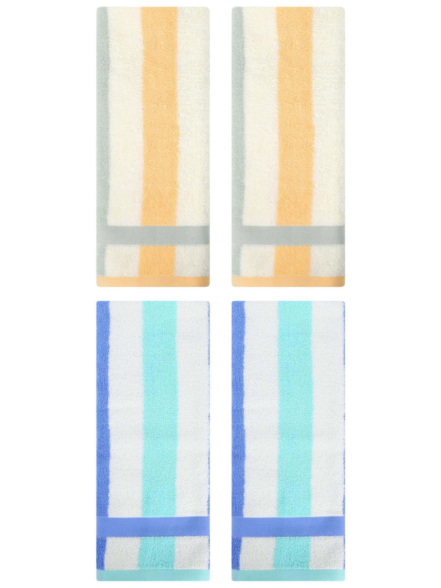 Unique Bargains Hand Towels Set of 4 Striped Cotton Blue Orange/Blue Green 13" x 29"