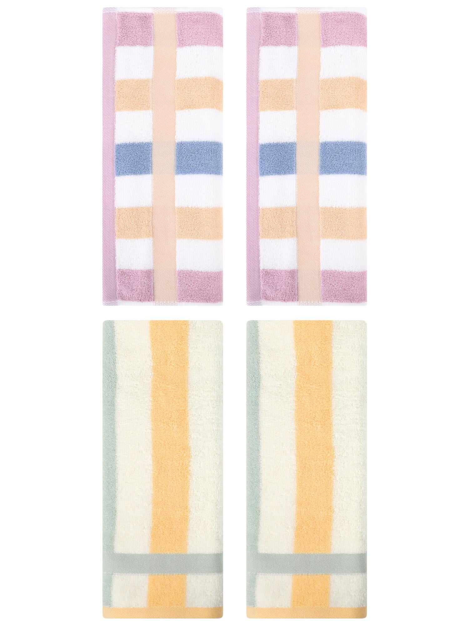 Unique Bargains Hand Towels Set of 4 Striped Cotton Blue Orange/Blue Purple 13" x 29"