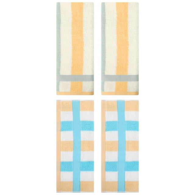 Unique Bargains Hand Towels Set of 4 Striped Cotton Blue Orange/Blue Yellow 13" x 29"