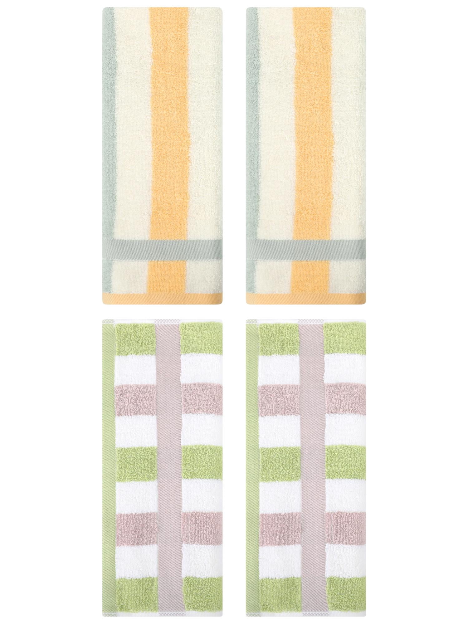 Unique Bargains Hand Towels Set of 4 Striped Cotton Blue Orange/Green 13" x 29"