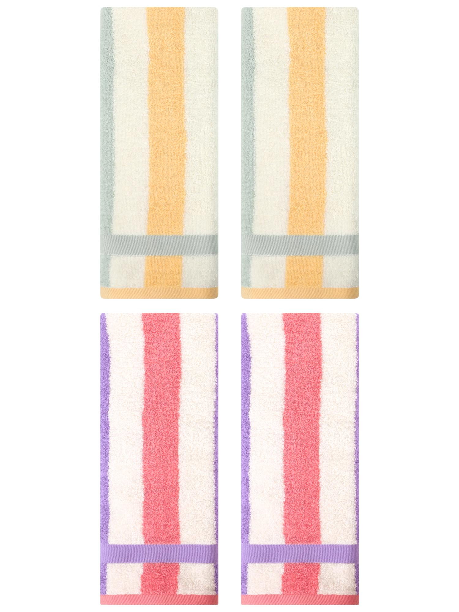 Unique Bargains Hand Towels Set of 4 Striped Cotton Blue Orange/Purple Pink 13" x 29"