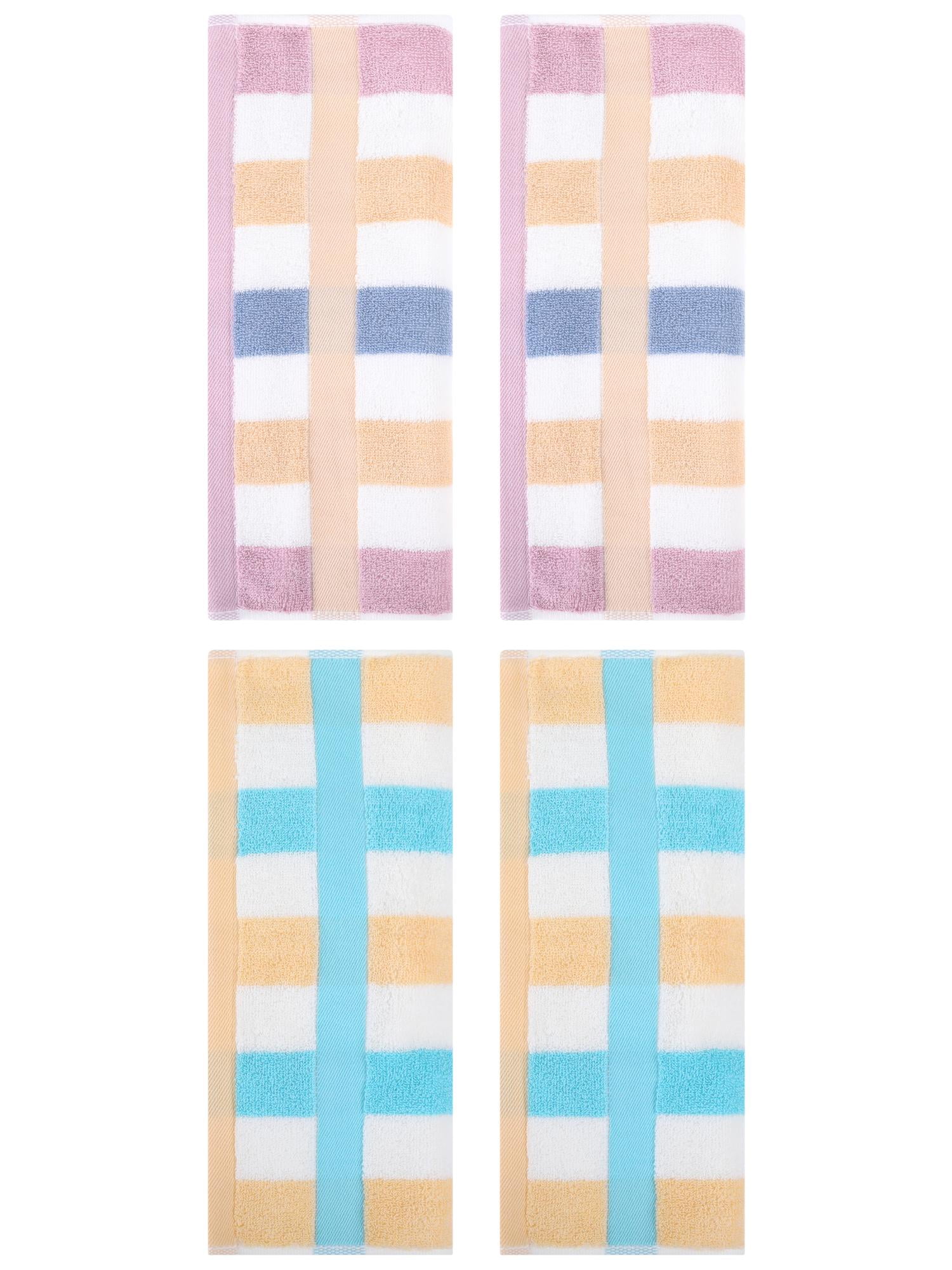 Unique Bargains Hand Towels Set of 4 Striped Cotton Blue Purple/Blue Yellow 13" x 29"