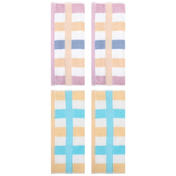 Unique Bargains Hand Towels Set of 4 Striped Cotton Blue Purple/Blue Yellow 13" x 29"