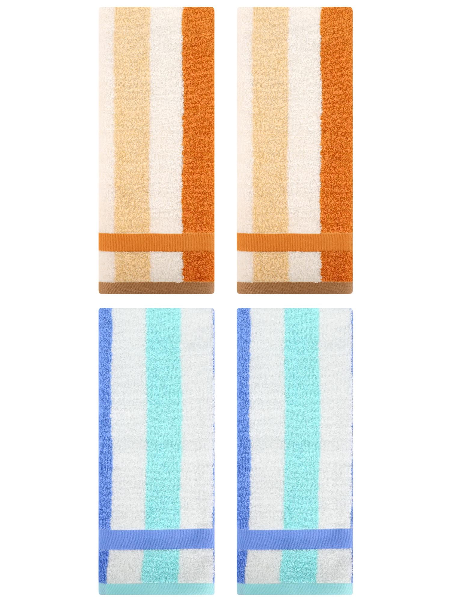 Unique Bargains Hand Towels Set of 4 Striped Cotton Brown Yellow/Blue Green 13" x 29"