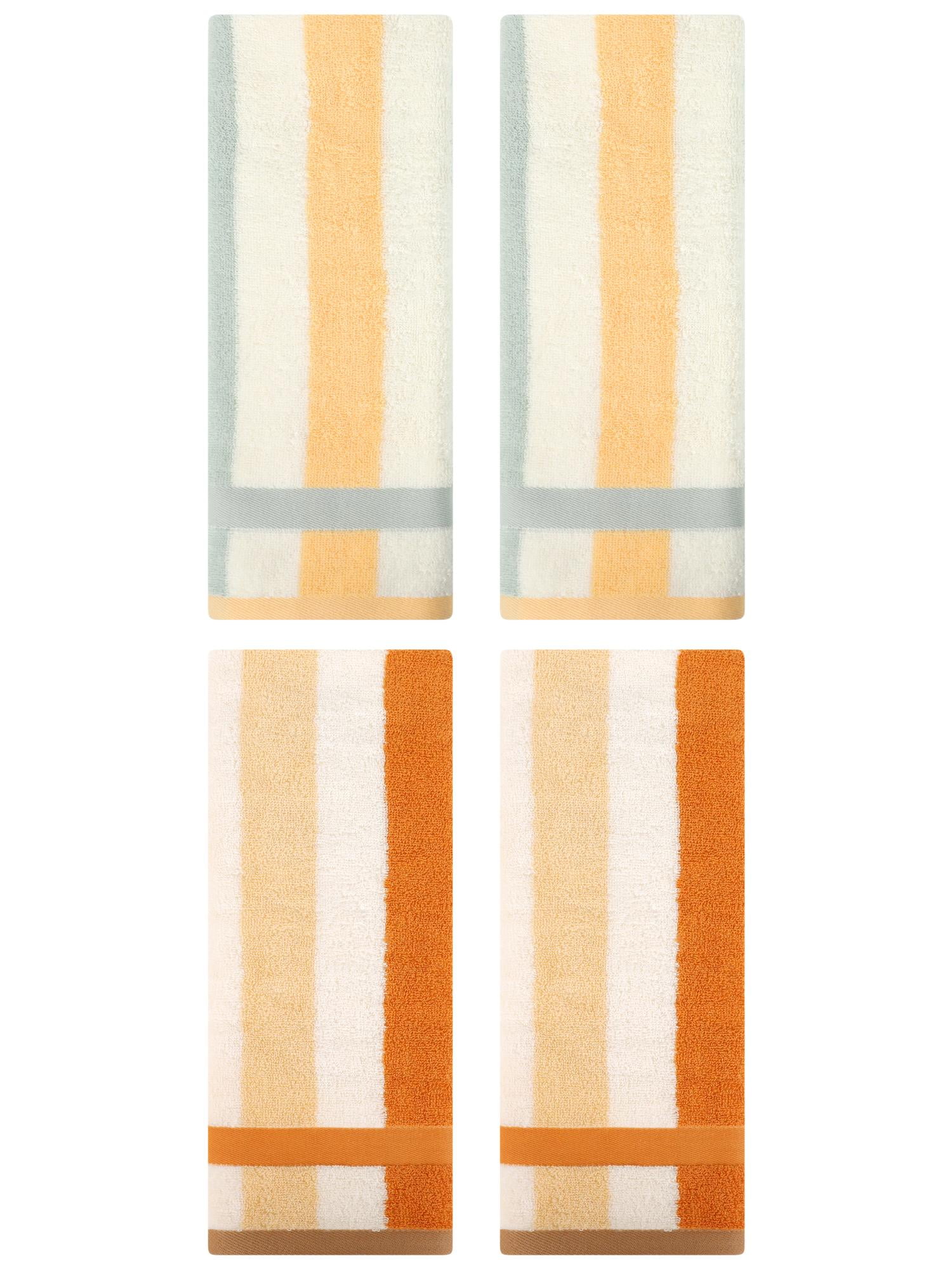 Unique Bargains Hand Towels Set of 4 Striped Cotton Brown Yellow/Blue Orange 13" x 29"