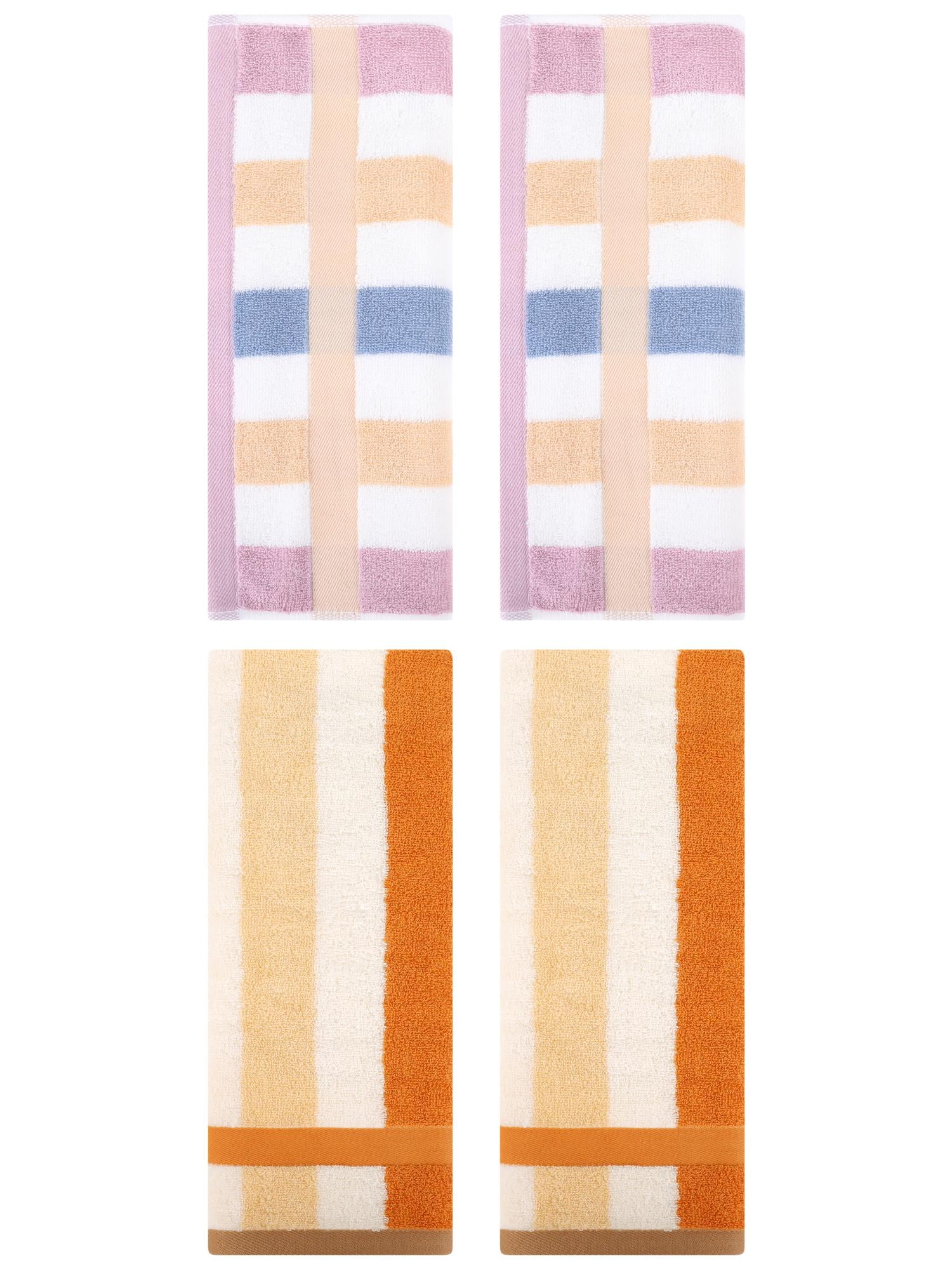 Unique Bargains Hand Towels Set of 4 Striped Cotton Brown Yellow/Blue Purple 13" x 29"