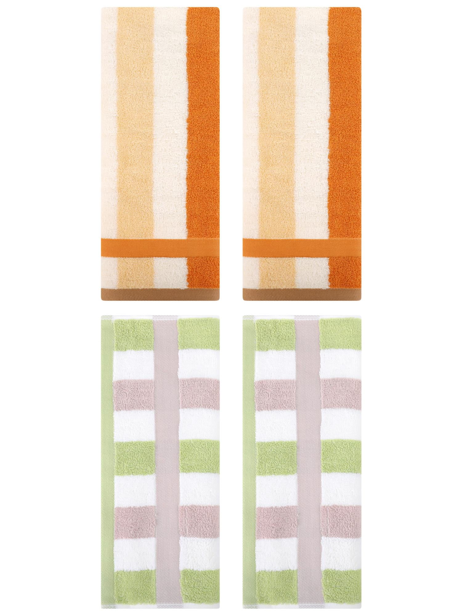 Unique Bargains Hand Towels Set of 4 Striped Cotton Brown Yellow/Green 13" x 29"