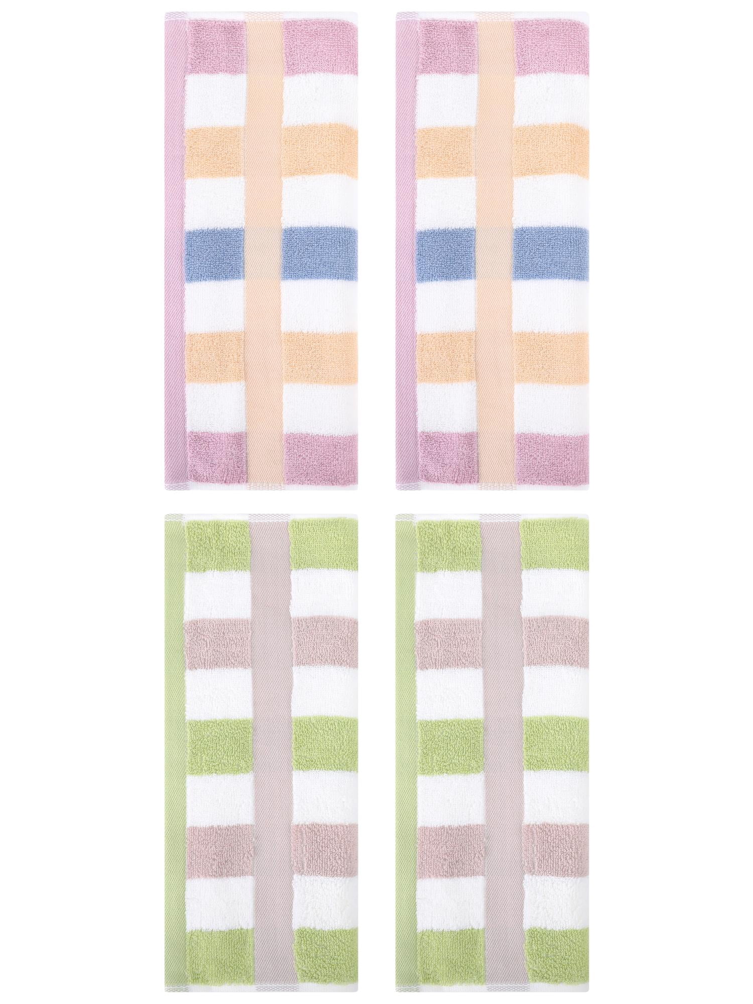 Unique Bargains Hand Towels Set of 4 Striped Cotton Green/Blue Purple 13" x 29"