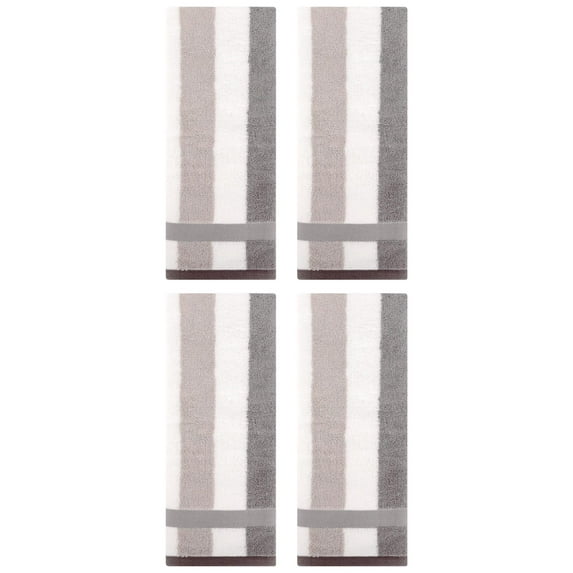 Unique Bargains Hand Towels Set of 4 Striped Cotton Grey 13" x 29"