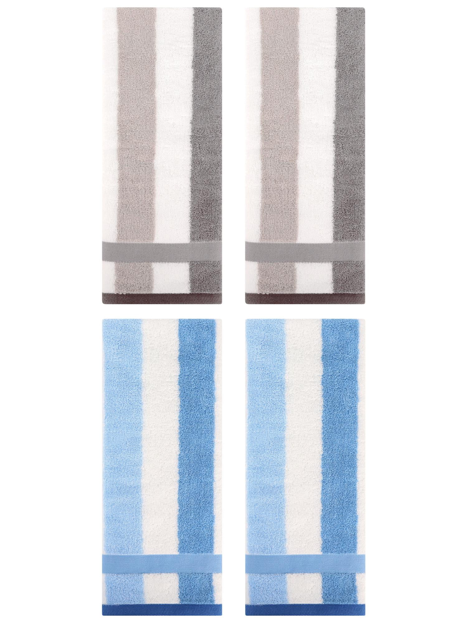 Unique Bargains Hand Towels Set of 4 Striped Cotton Grey/Blue 13" x 29"