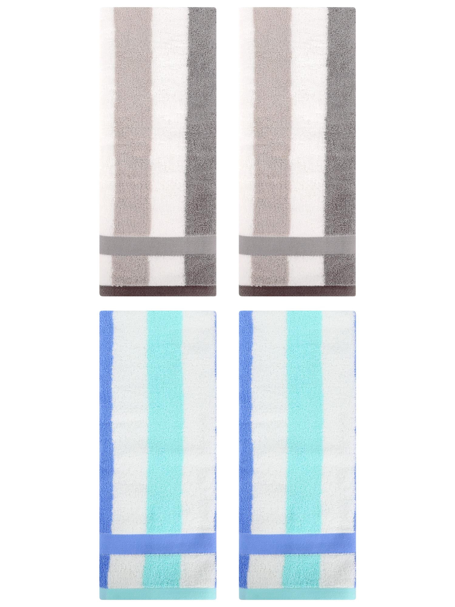 Unique Bargains Hand Towels Set of 4 Striped Cotton Grey/Blue Green 13" x 29"