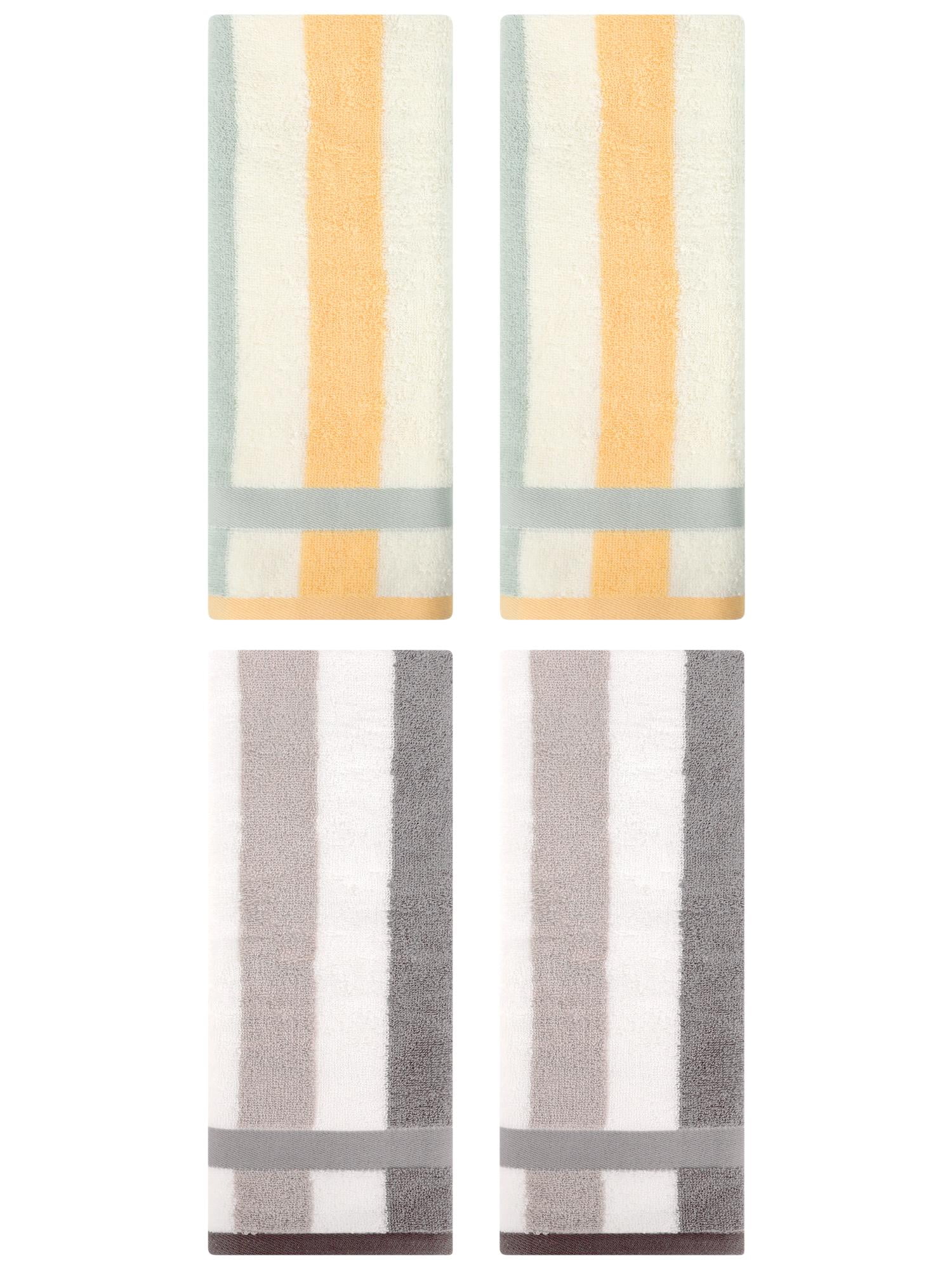 Unique Bargains Hand Towels Set of 4 Striped Cotton Grey/Blue Orange 13" x 29"
