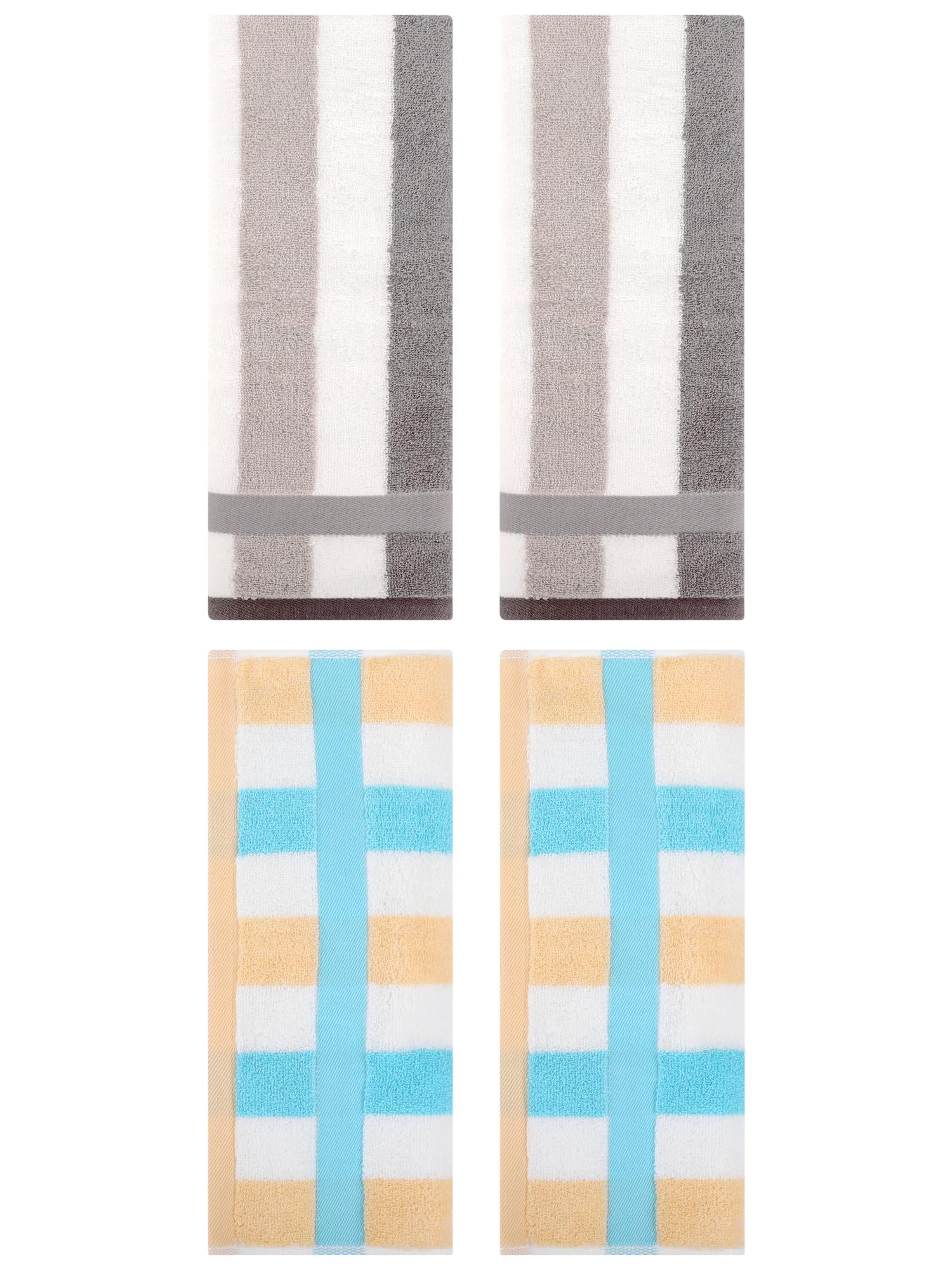 Unique Bargains Hand Towels Set of 4 Striped Cotton Grey/Blue Yellow 13" x 29"