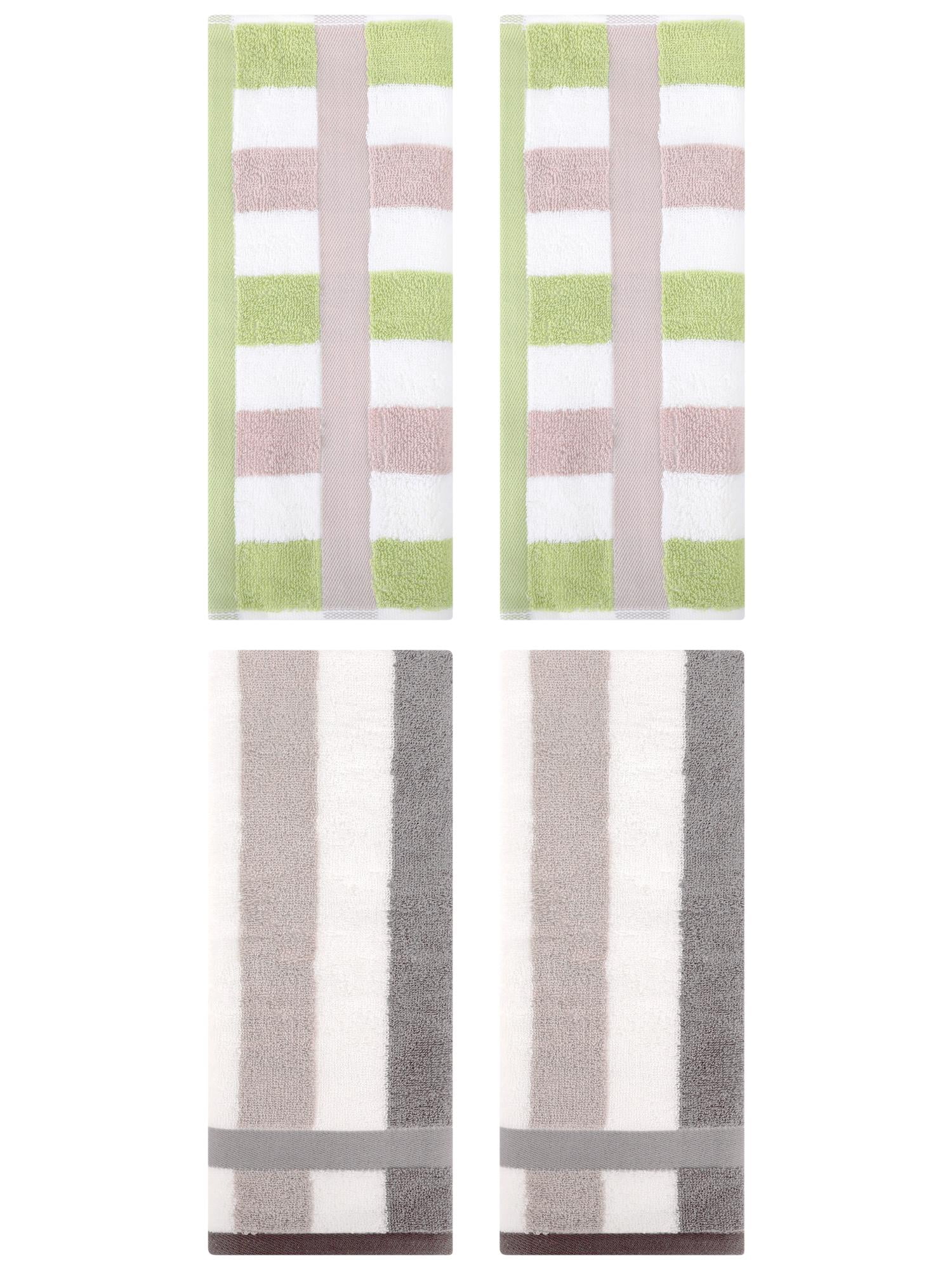 Unique Bargains Hand Towels Set of 4 Striped Cotton Grey/Green 13" x 29"