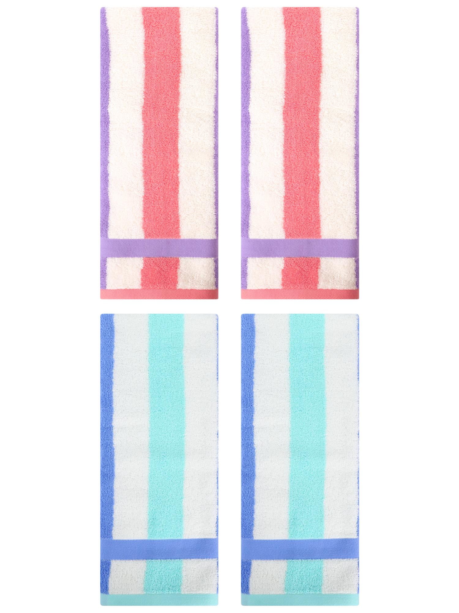 Unique Bargains Hand Towels Set of 4 Striped Cotton Purple Pink/Blue Green 13" x 29"