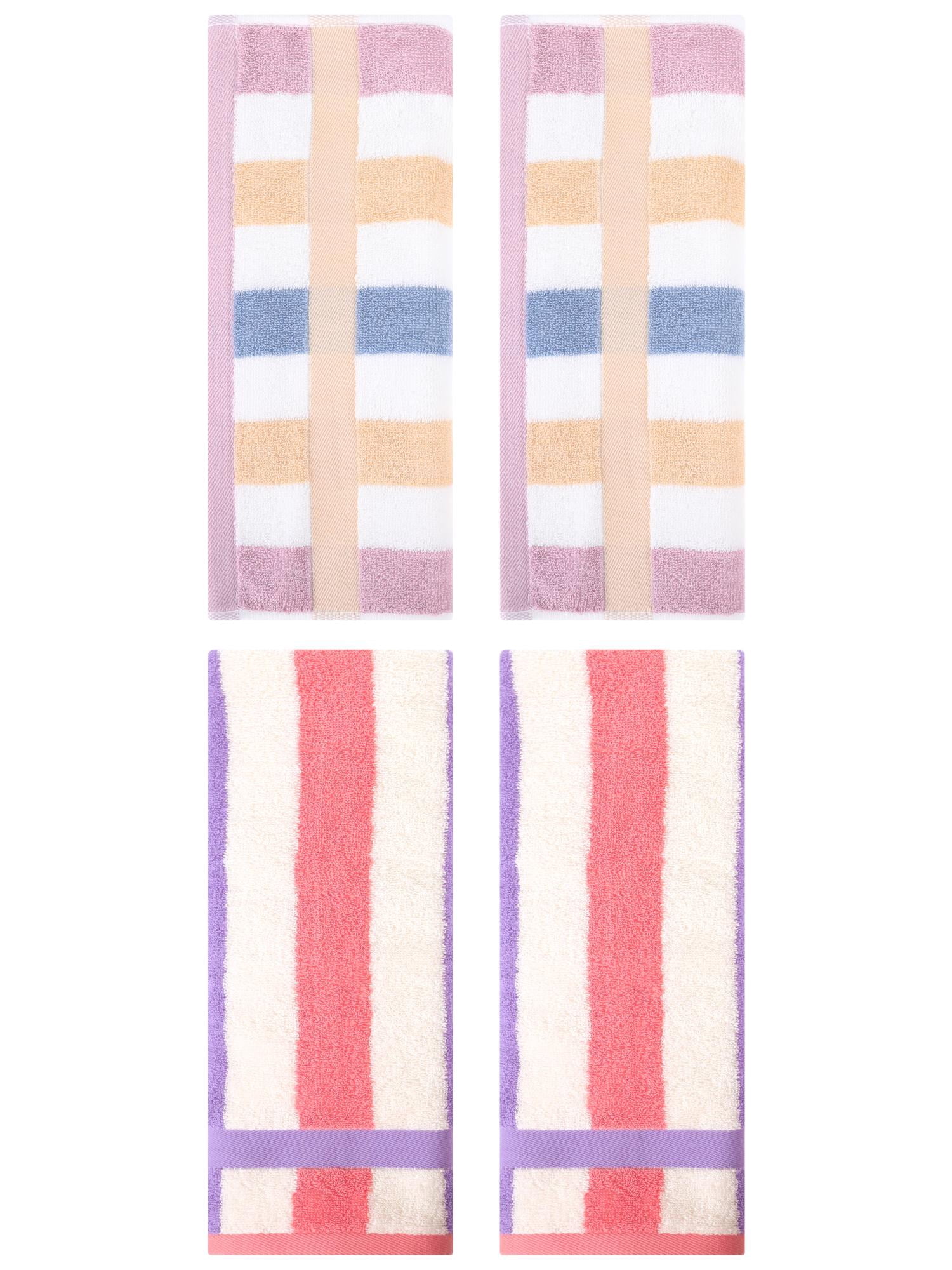 Unique Bargains Hand Towels Set of 4 Striped Cotton Purple Pink/Blue Purple 13" x 29"
