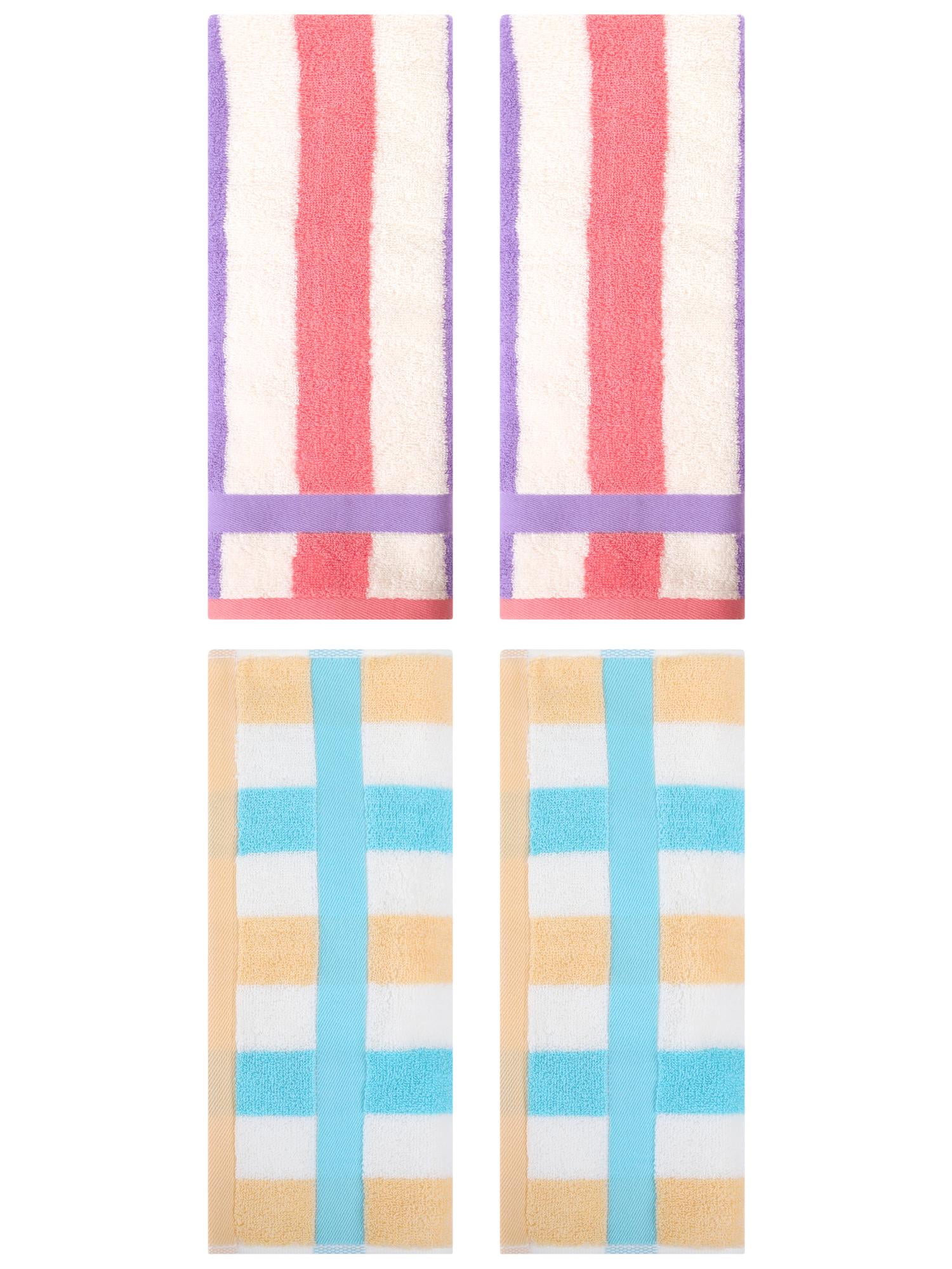 Unique Bargains Hand Towels Set of 4 Striped Cotton Purple Pink/Blue Yellow 13" x 29"