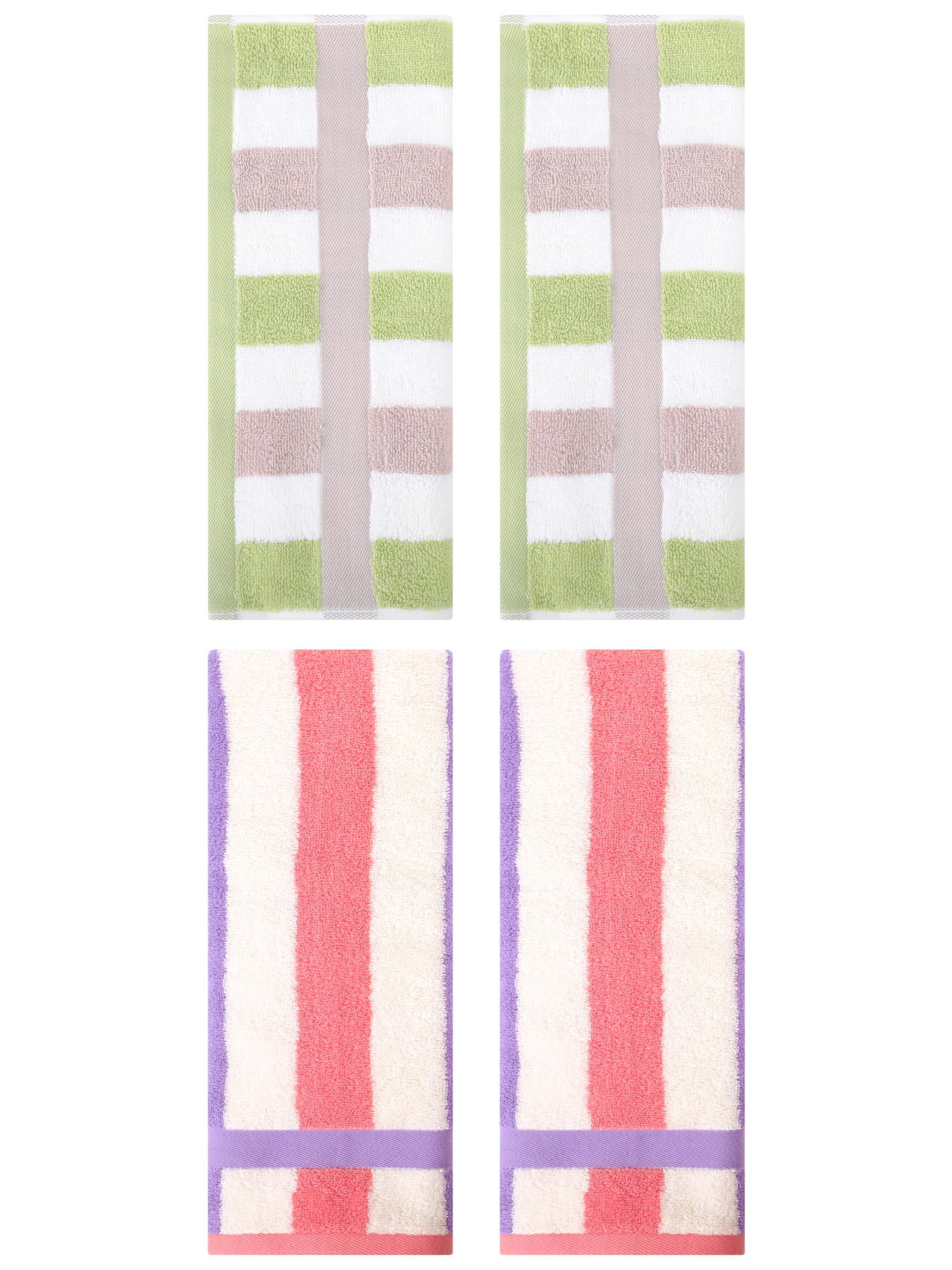 Unique Bargains Hand Towels Set of 4 Striped Cotton Purple Pink/Green 13" x 29"