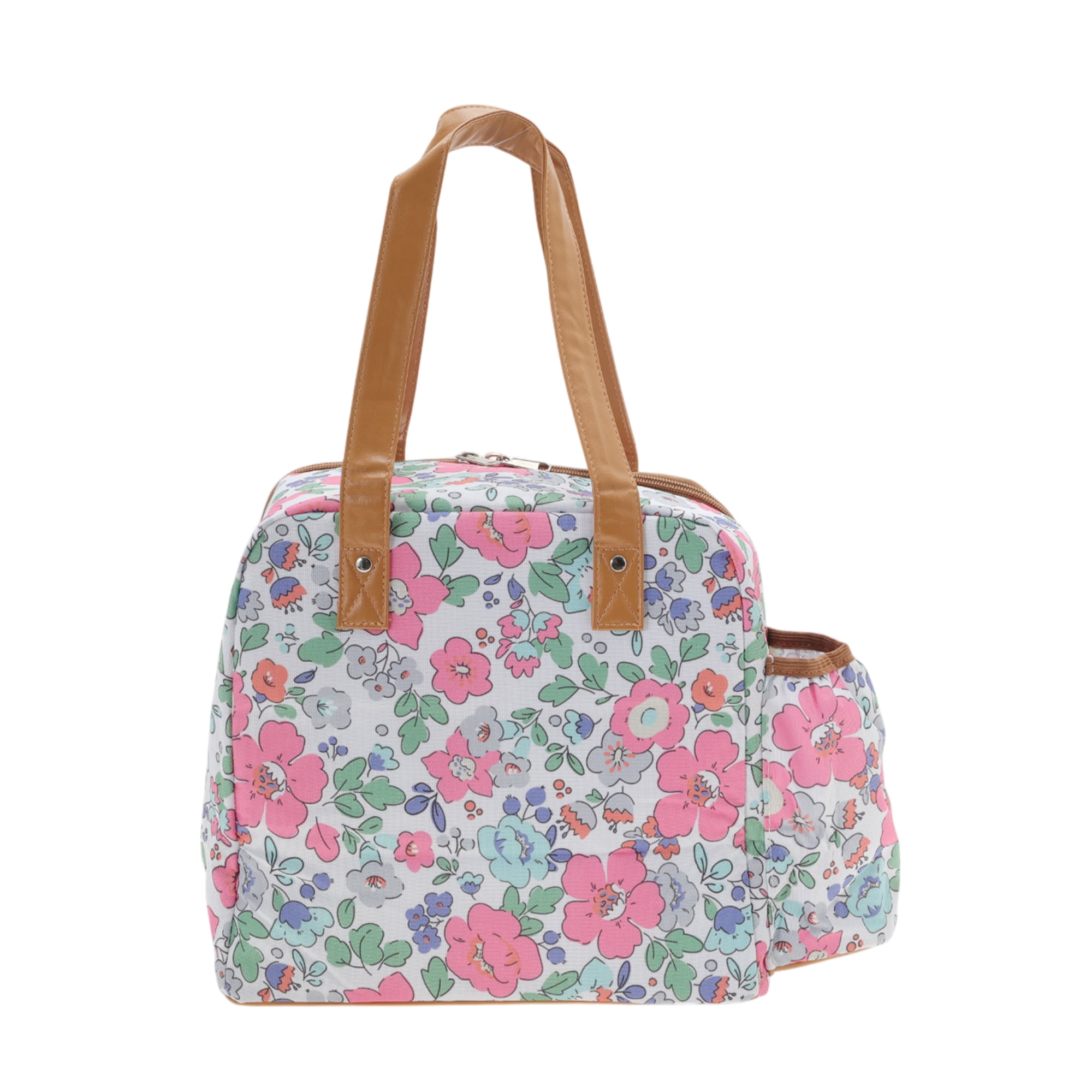 Unique Bargains Handheld Insulated Lunch Bag 1 Pc Pink White [Flower]