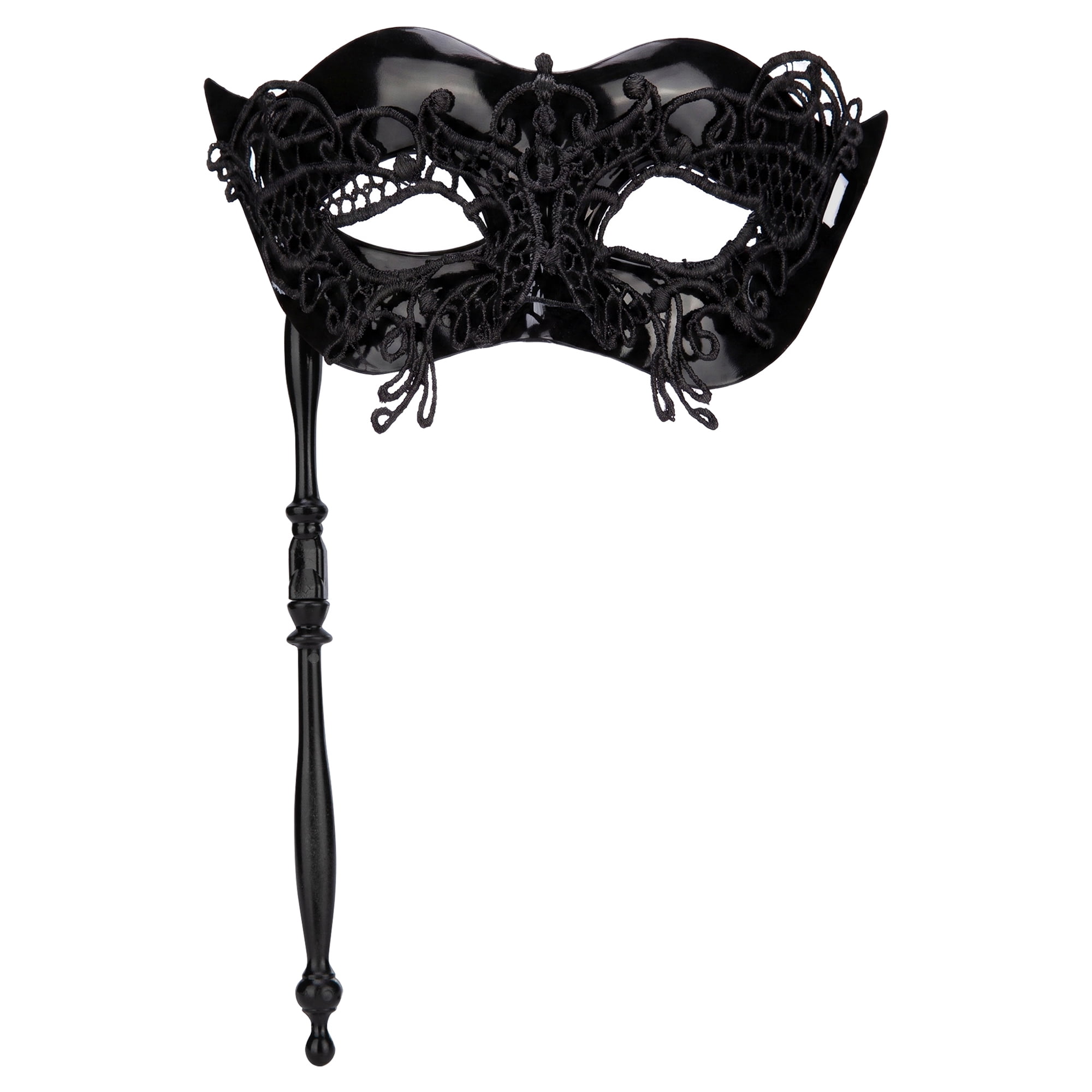 Unique Bargains Handheld Masquerade Mask with Stick Molded Venetian Eye Black 10.6" x 7.1"