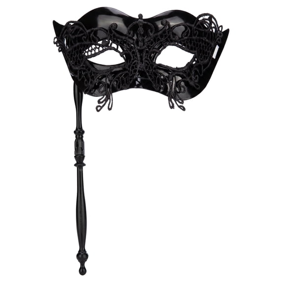 Unique Bargains Handheld Masquerade Mask with Stick Molded Venetian Eye Black 10.6" x 7.1"
