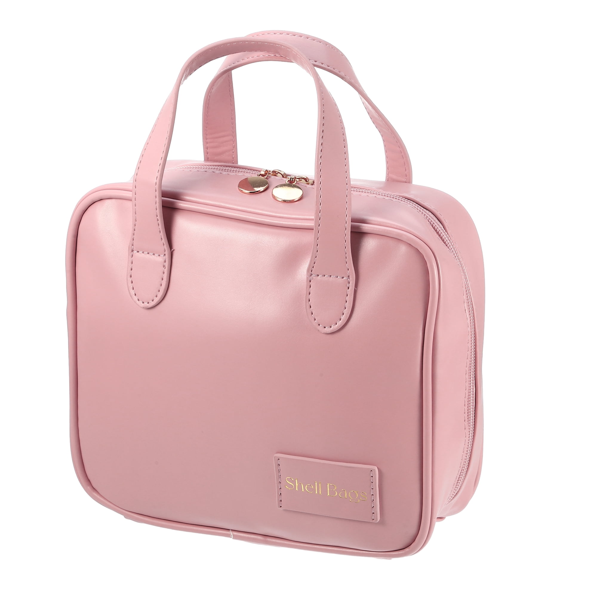 Unique Bargains Handhold Cosmetic Bag Portable Makeup Bag Makeup Pouch Bag w Handle Pink