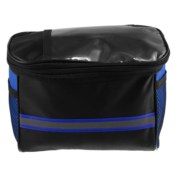 Unique Bargains Handlebar Bag with Touch Screen Phone Holder Mesh Side Pocket Front Storage Bag for Mountain Bike Blue