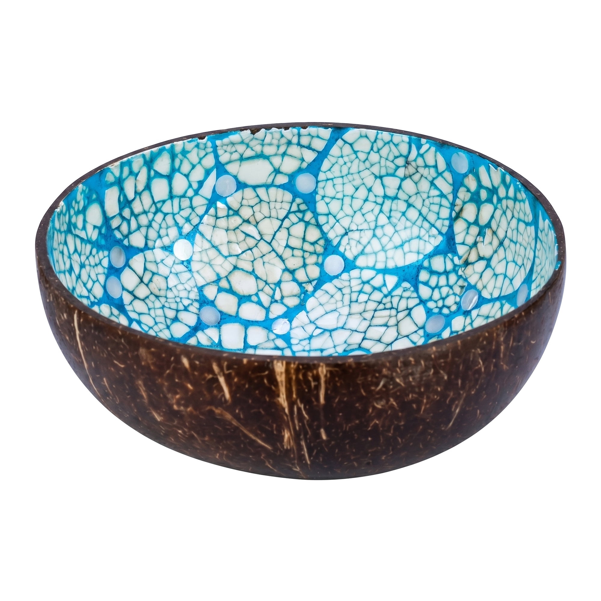 Unique Bargains Handmade Coconut Shell Bowl Catchall Tray Blue 5.9"L x 5.9"W x 2.8"H