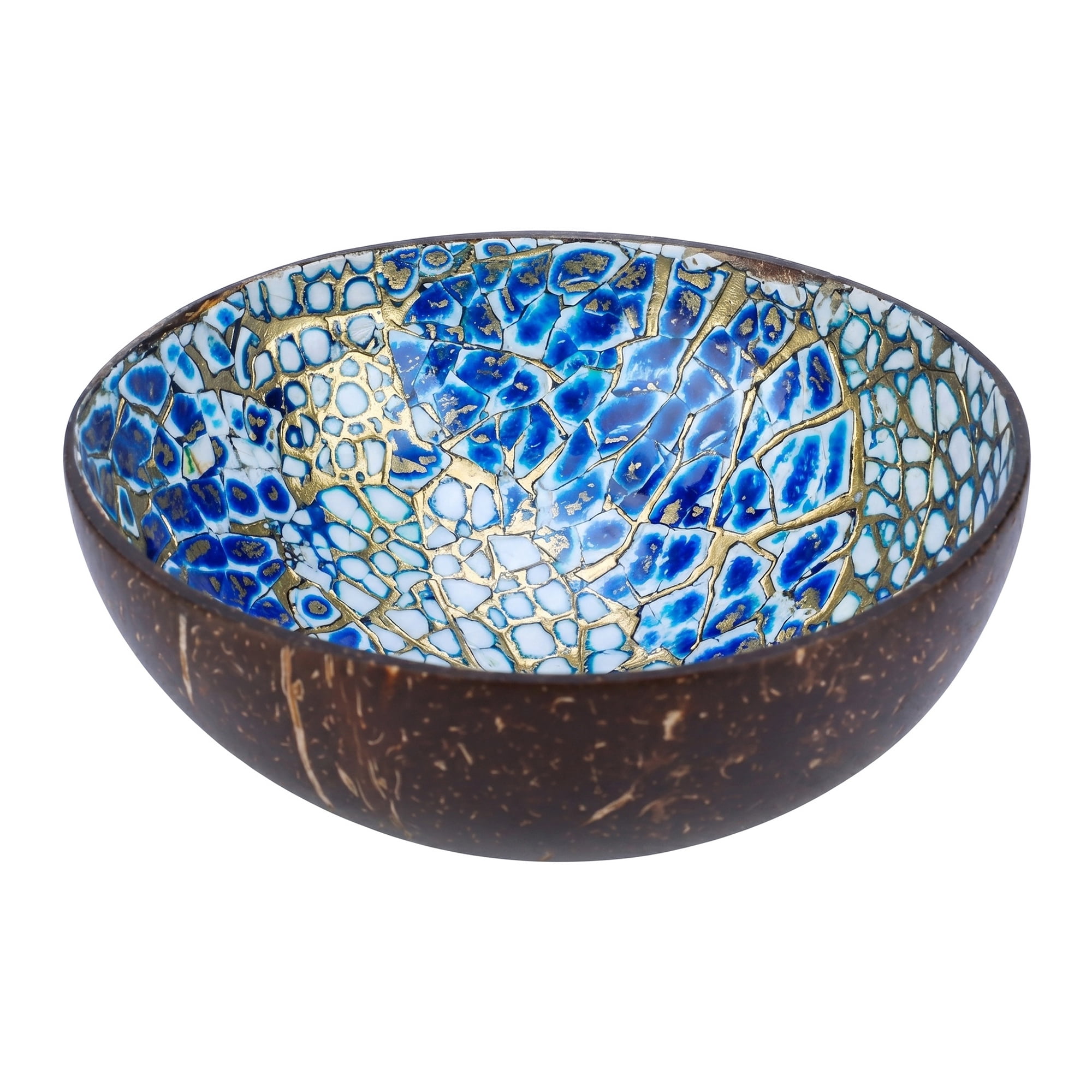 Unique Bargains Handmade Coconut Shell Bowl Catchall Tray Yellow 5.9"L x 5.9"W x 2.8"H