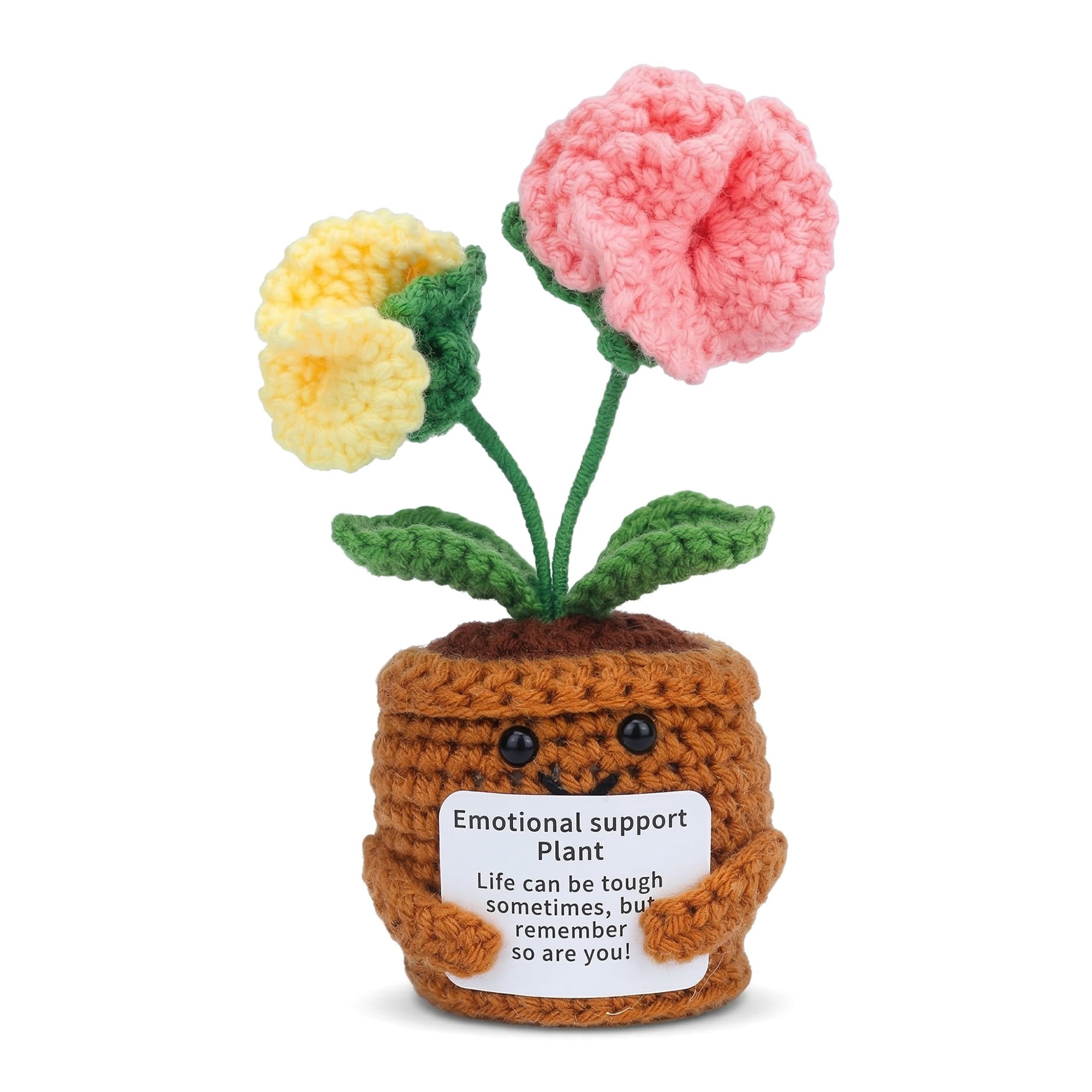 Unique Bargains Handmade Crochet Carnation Knitted Potted Plant Pale Yellow 4.3inch
