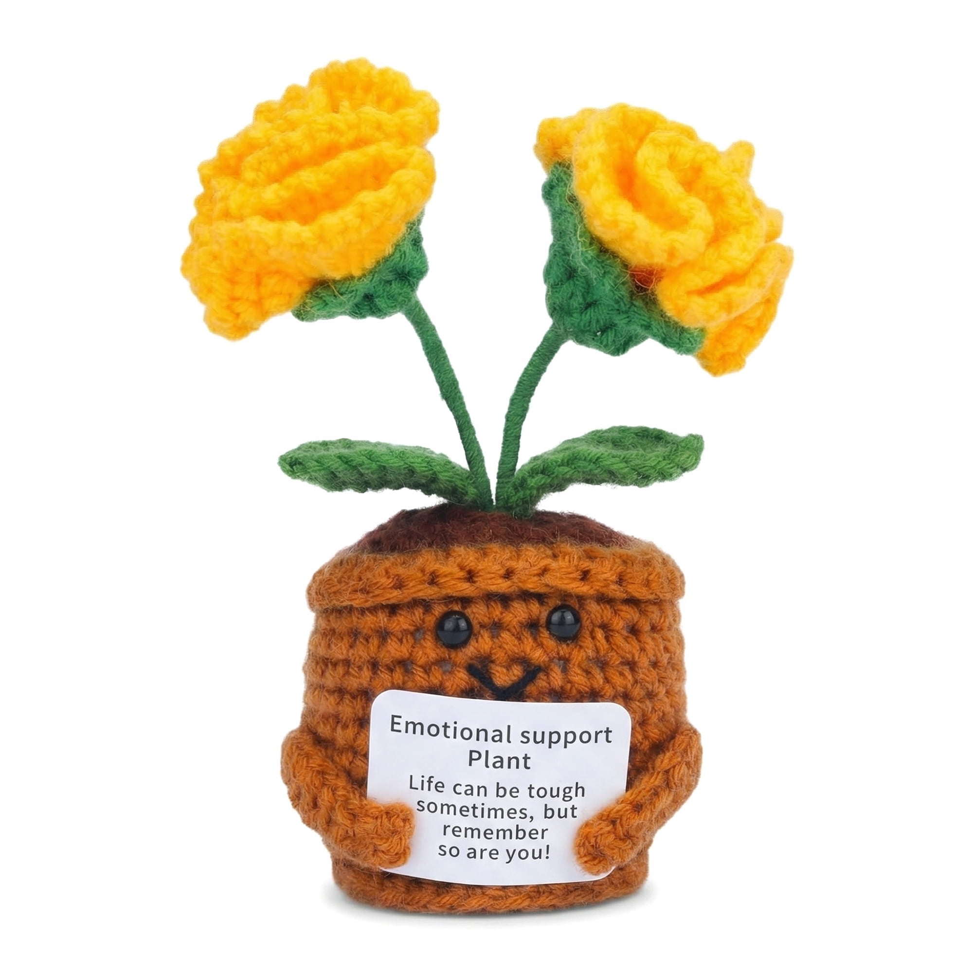Unique Bargains Handmade Crochet Carnation Knitted Potted Plant Yellow 4.3inch