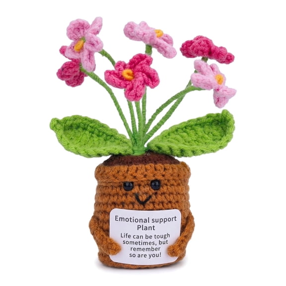 Unique Bargains Handmade Crochet Forget-Me-Not Knitted Plant Pink 4.3inch