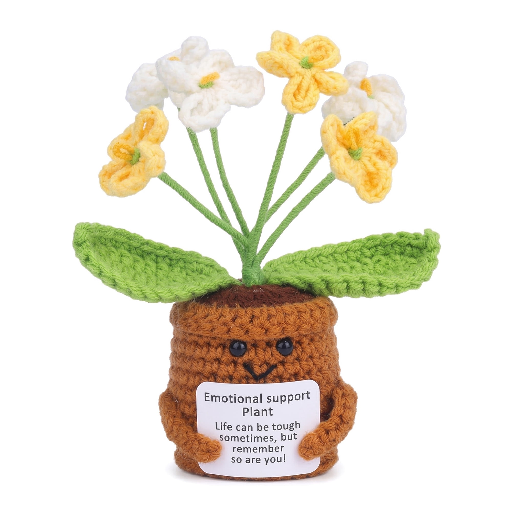 Unique Bargains Handmade Crochet Forget-Me-Not Knitted Plant Yellow 4.3inch