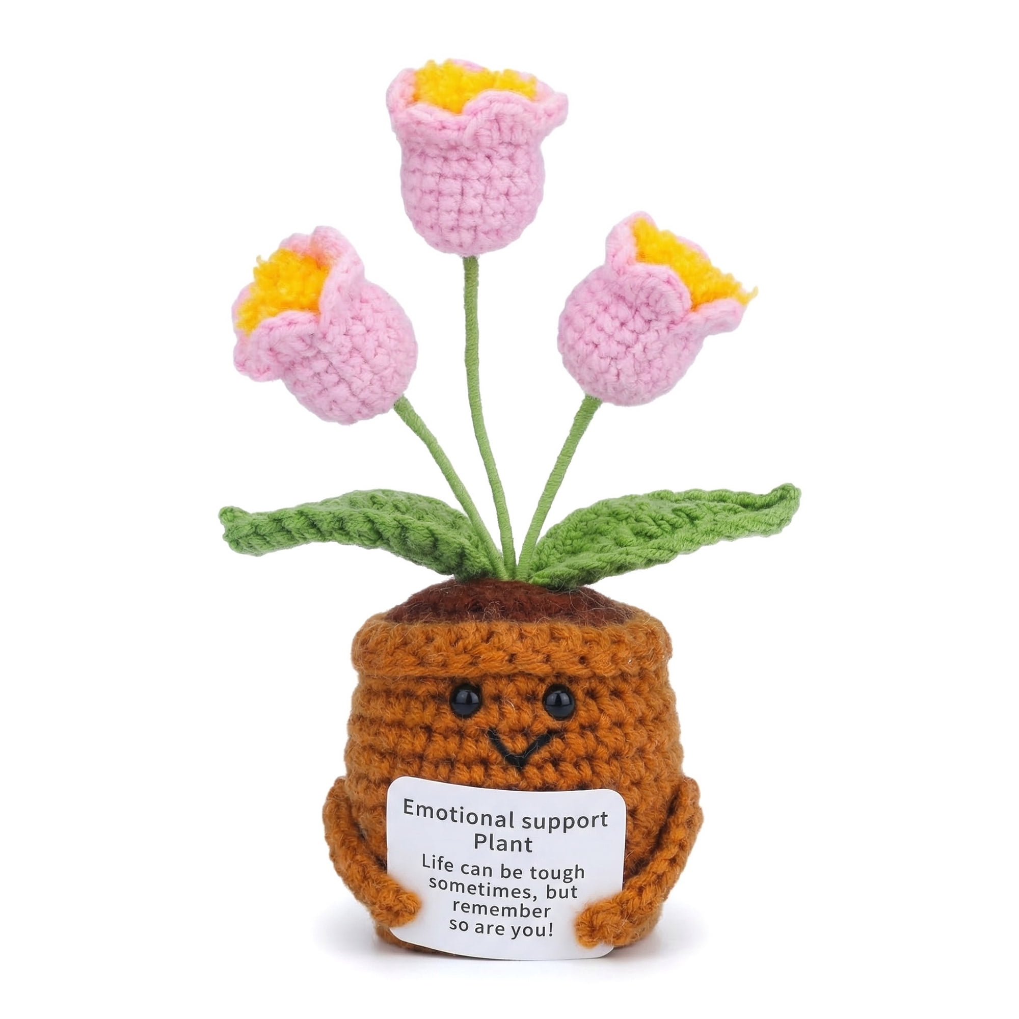 Unique Bargains Handmade Crochet Lily Knitted Potted Plant Pink 4.3inch