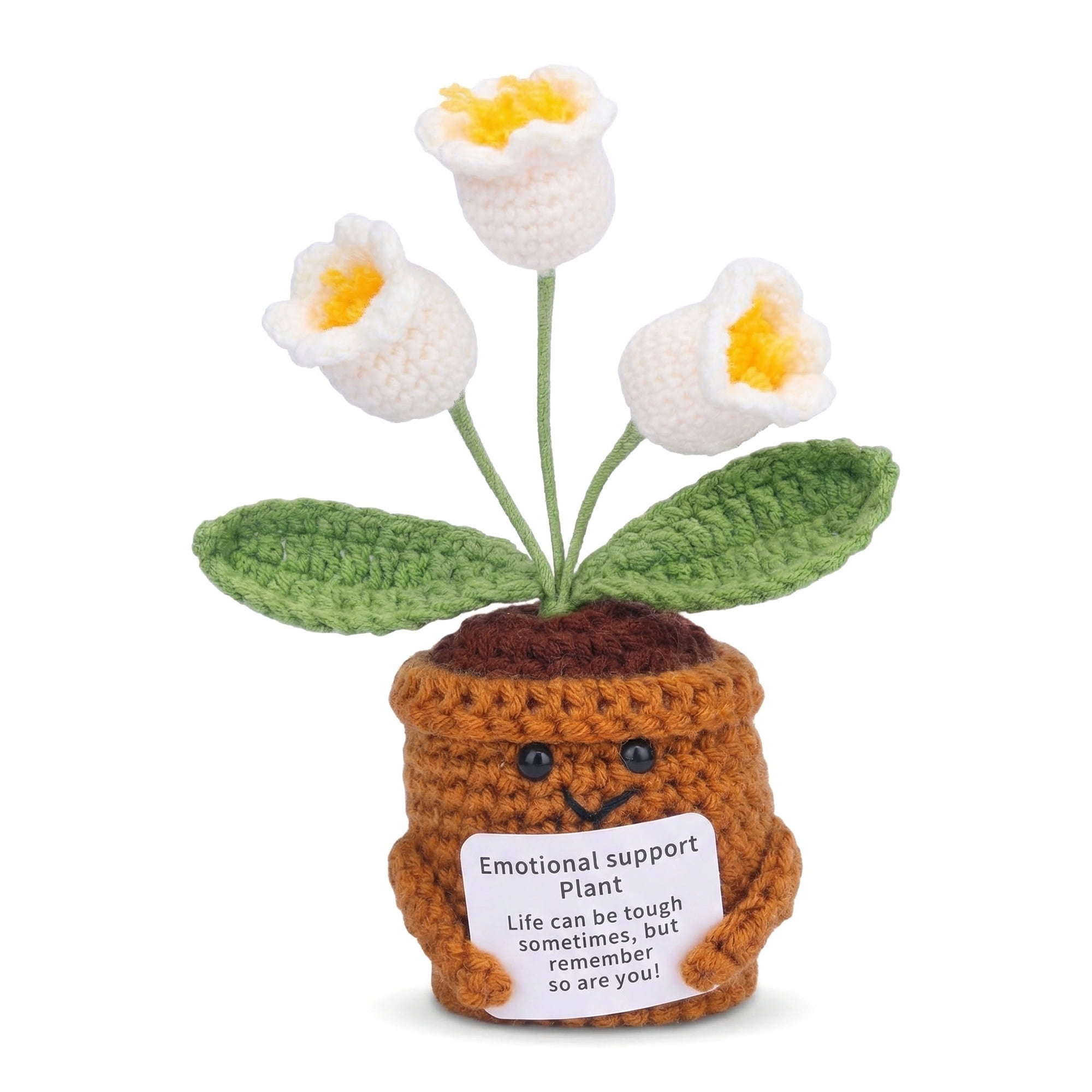 Unique Bargains Handmade Crochet Lily Knitted Potted Plant White 4.3inch