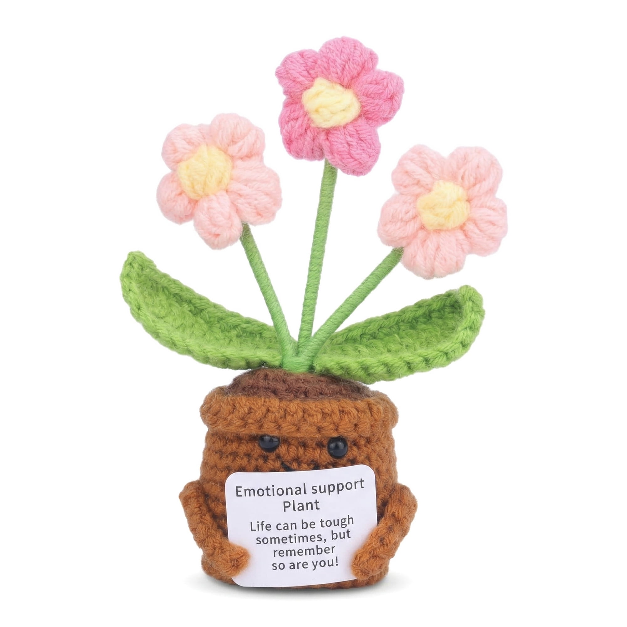 Unique Bargains Handmade Crochet Potted Knitted Plant Pink Flowers 4.3inch