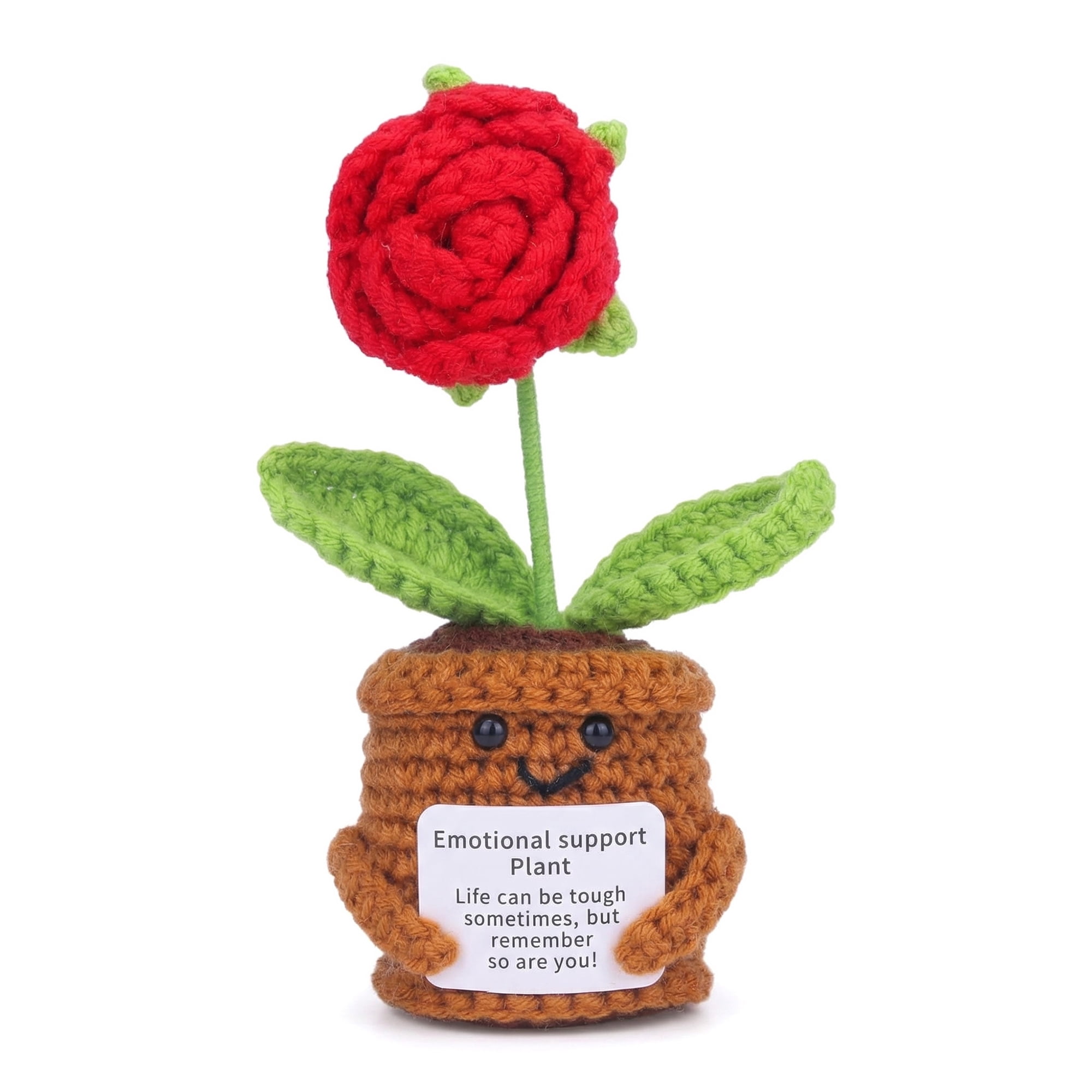 Unique Bargains Handmade Crochet Potted Knitted Plant Rose 4.3inch