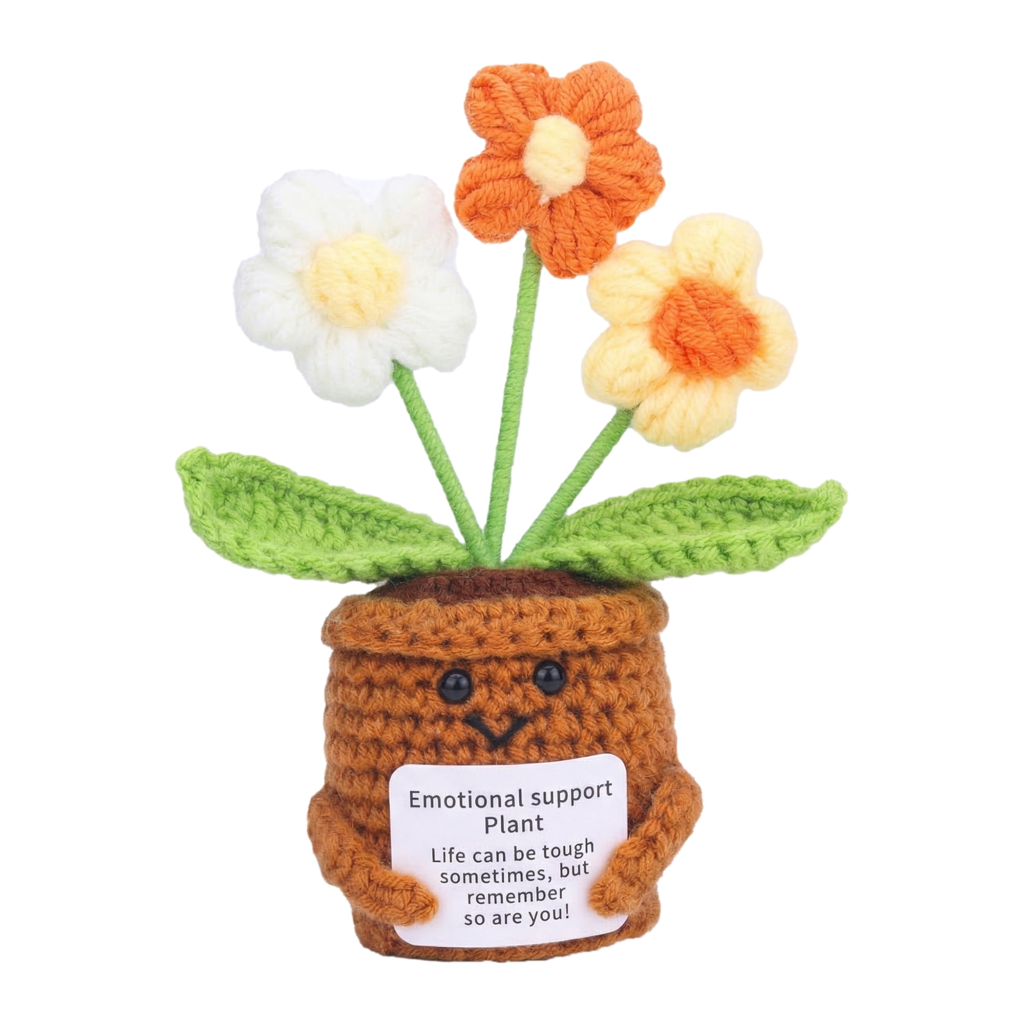 Unique Bargains Handmade Crochet Potted Knitted Plant Small Yellow Flowers 4.3inch
