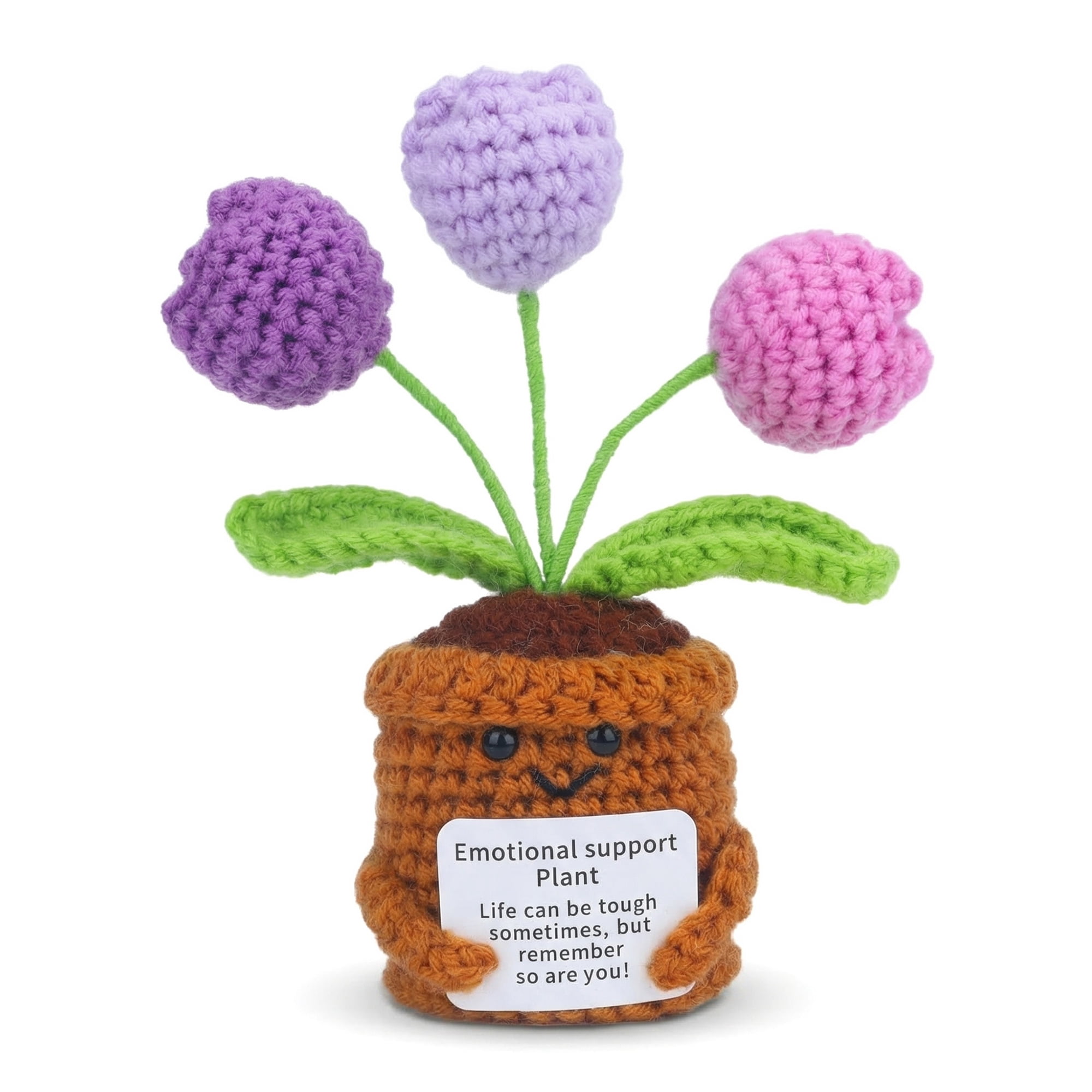 Unique Bargains Handmade Crochet Puffy Tulip Knitted Potted Plant Purple 4.3inch
