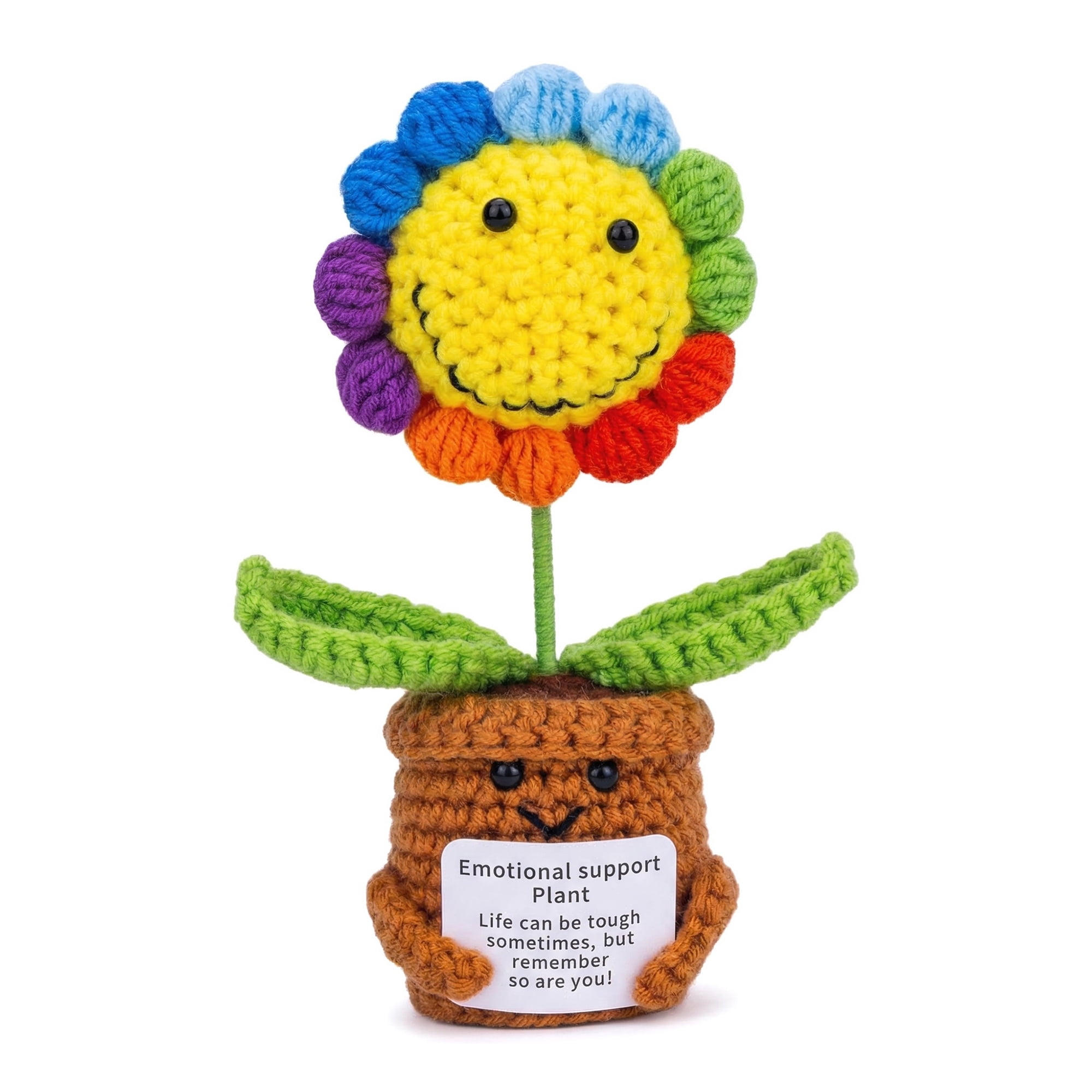 Unique Bargains Handmade Crochet Sunflower Potted Plant Rainbow Sunflower 4.3inch