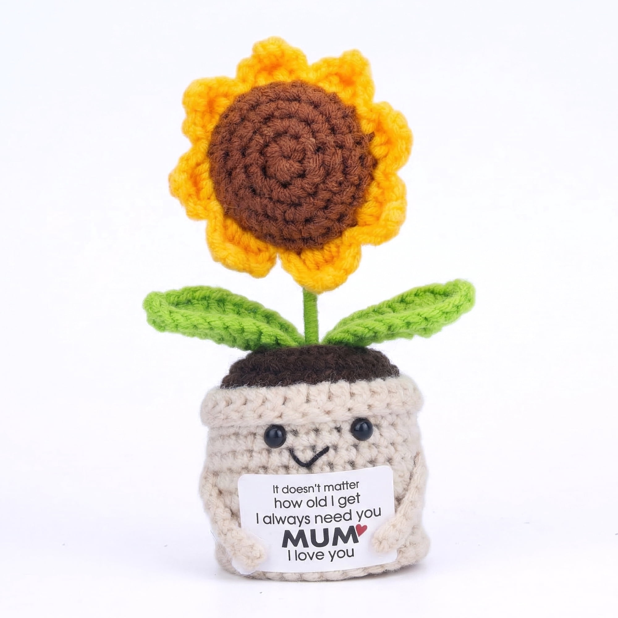 Unique Bargains Handmade Crochet Sunflower Potted Plant Sunflowers White Pot 4.3inch