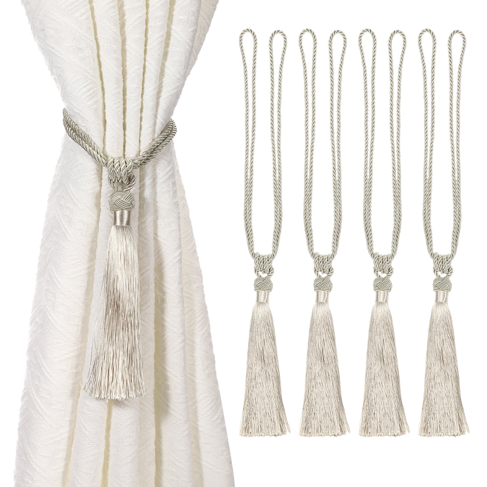 Unique Bargains Handmade Elegant Curtain Tiebacks Tassel Home Decor Beige 4 Pcs