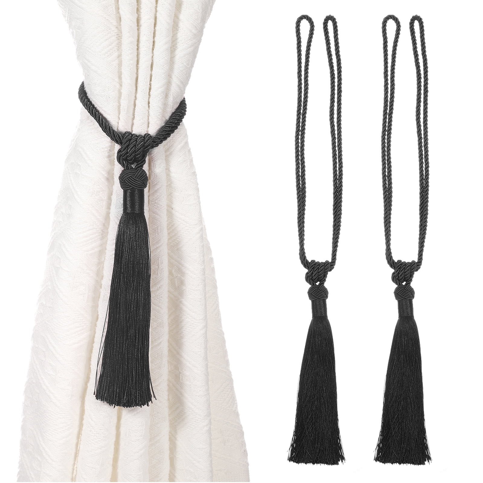 Unique Bargains Handmade Elegant Curtain Tiebacks Tassel Home Decor Black 2 Pcs