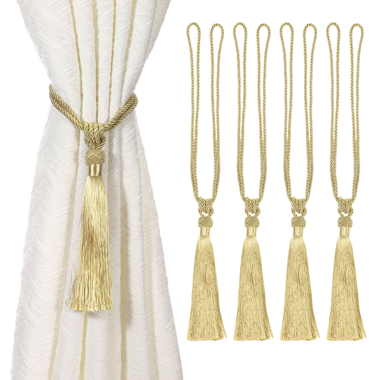 Unique Bargains Handmade Elegant Curtain Tiebacks Tassel Home Decor Gold Tone 4 Pcs