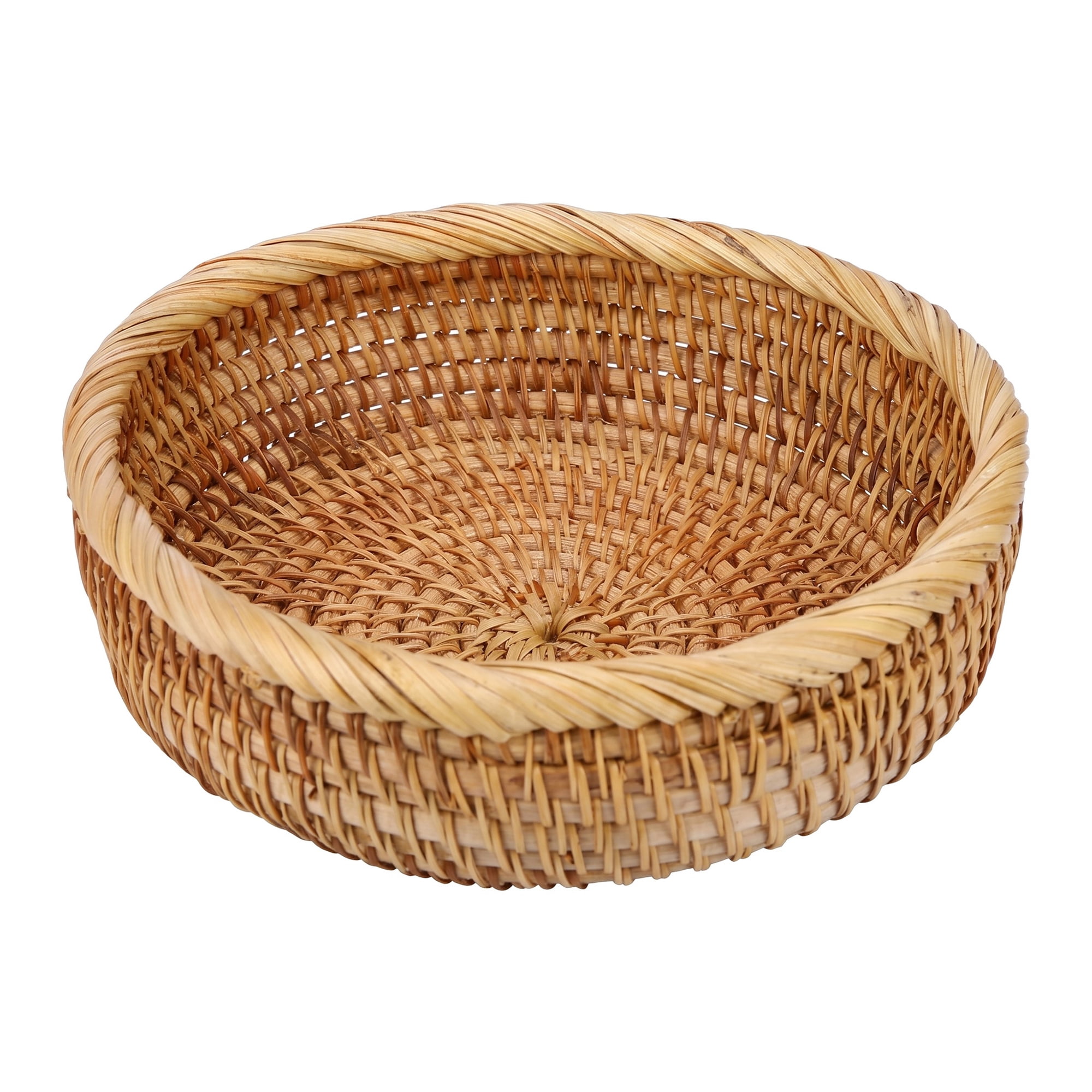 Unique Bargains Handmade Rattan Bowl Round Woven Basket Bamboo Brown 7.9*7.9*2.4inch